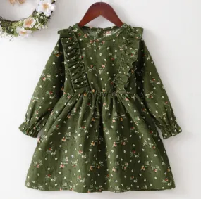 1-8Y baby girl green floral long-sleeved dress baby girl autumn and winter dress wholesale baby clothes Catpapa 12108520