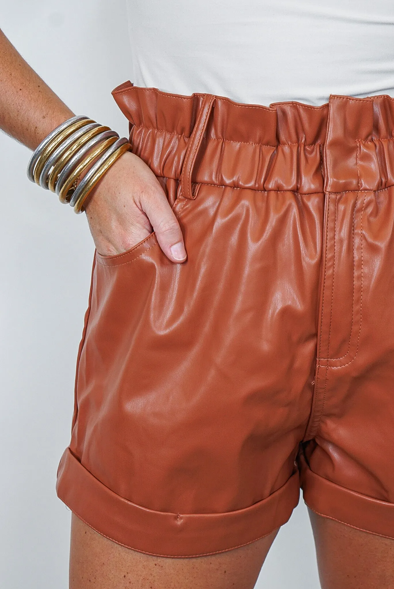 Adorable Faux Leather Rust Shorts