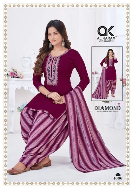 Al Karam Diamond Vol 4 Cotton Dress Material (300x10)