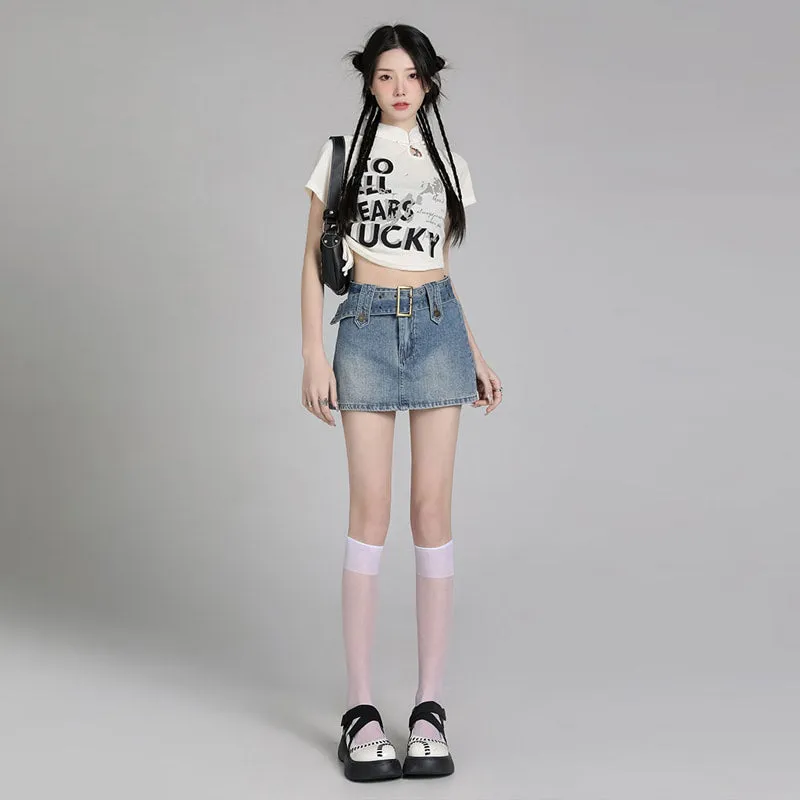 American Retro All-match Blue High Waist Denim Skirt