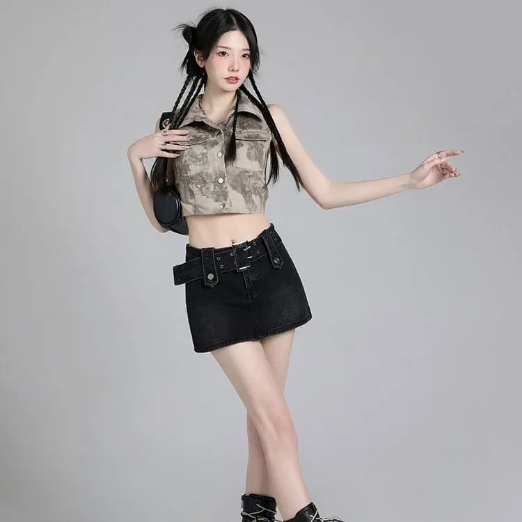 American Retro All-match Blue High Waist Denim Skirt