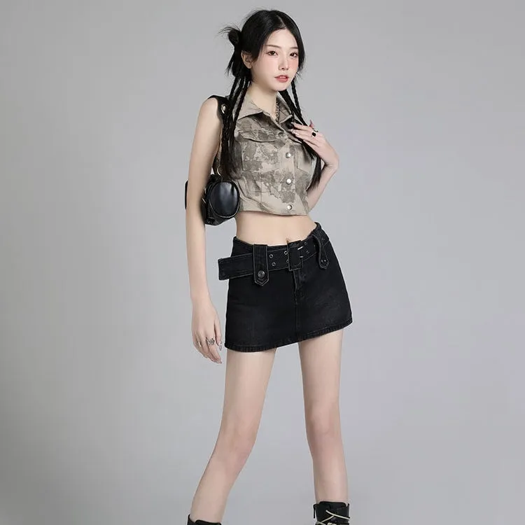 American Retro All-match Blue High Waist Denim Skirt