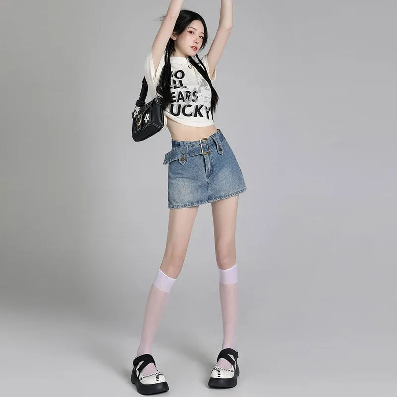 American Retro All-match Blue High Waist Denim Skirt