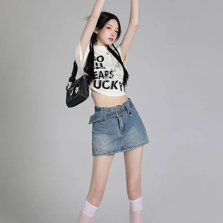 American Retro All-match Blue High Waist Denim Skirt