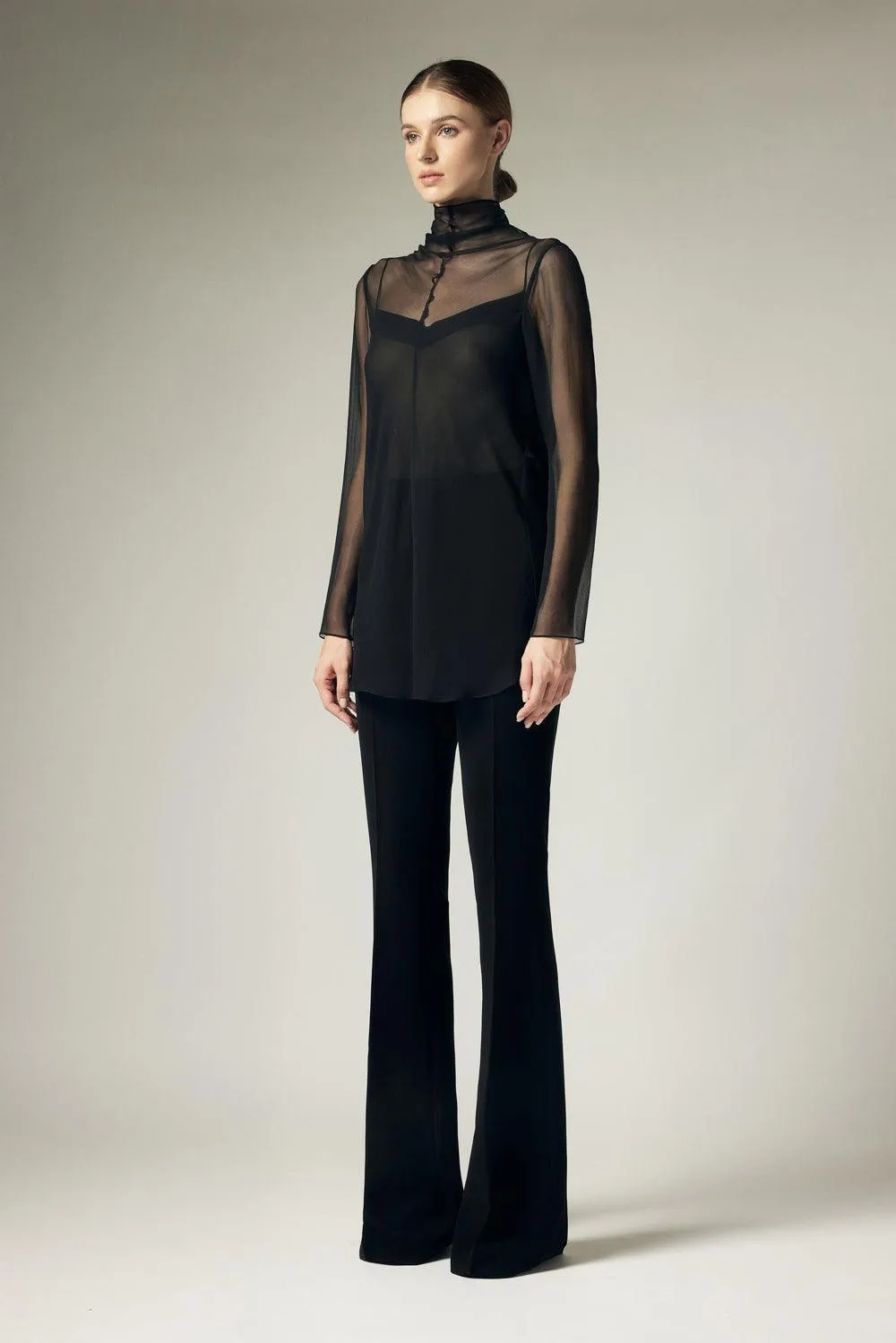 Anora Straight Long Sleeved Silk Chiffon Top