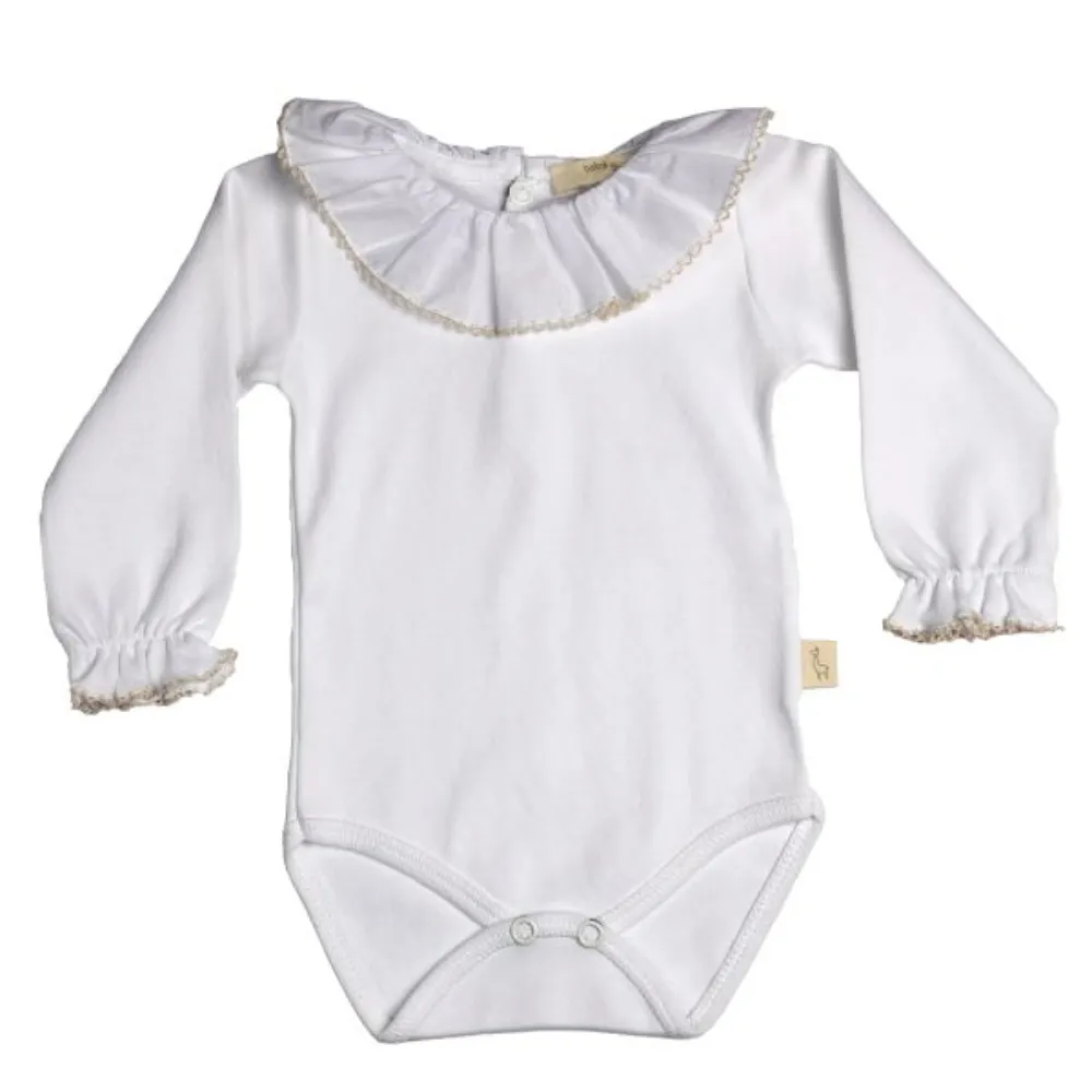 Baby Gi Long Sleeved Bodysuit with Soft Beige Frill Collar