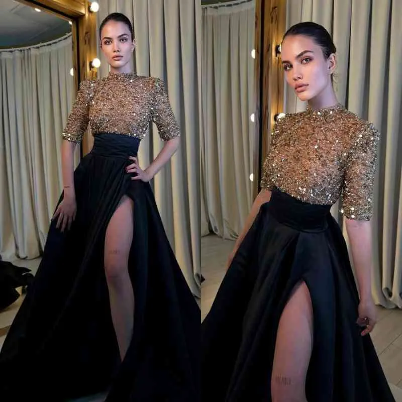 Ballbellas High Neck Mermaid Evening Dress Short Sleeves