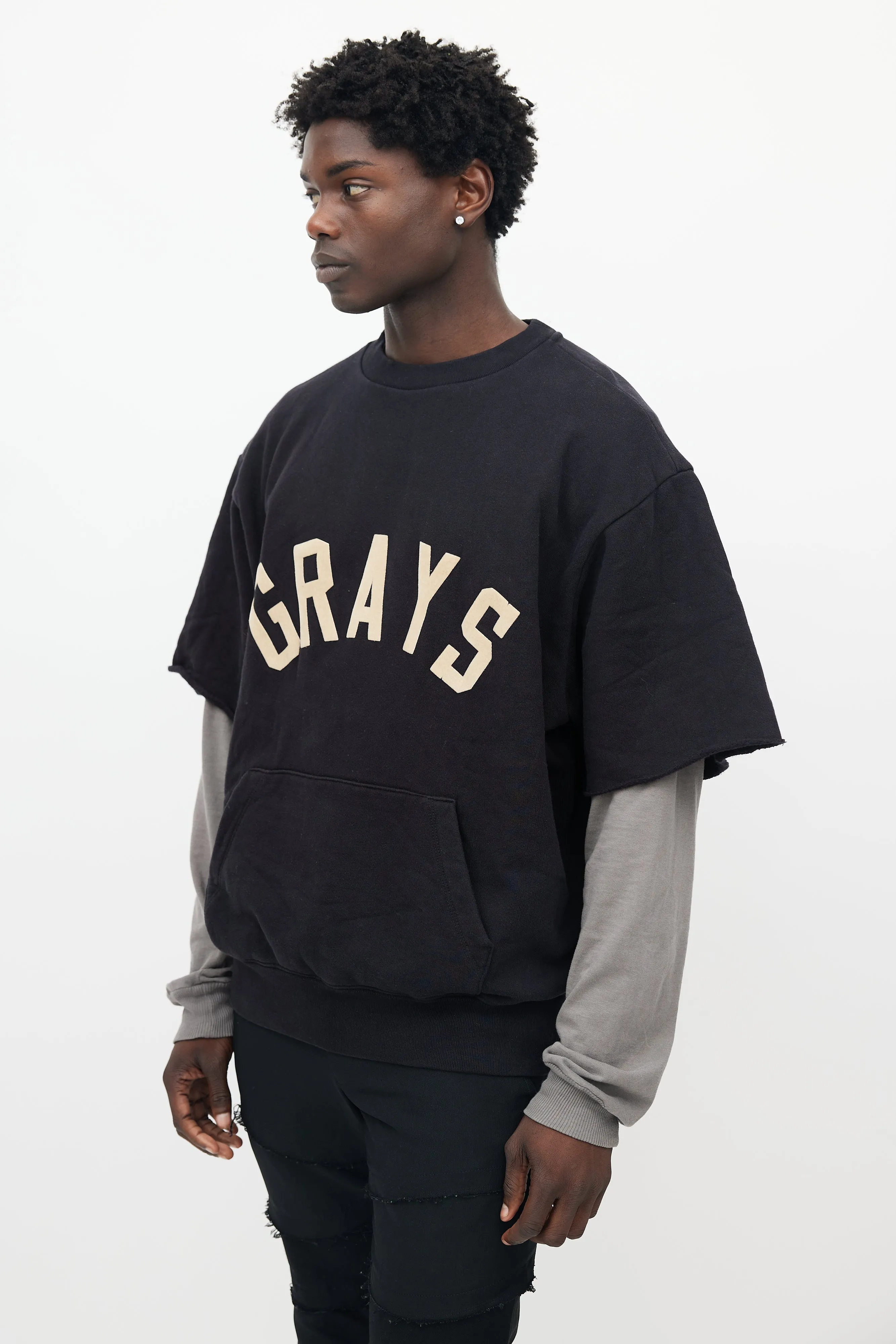 Black Cotton Short Sleeved Sweatshirt