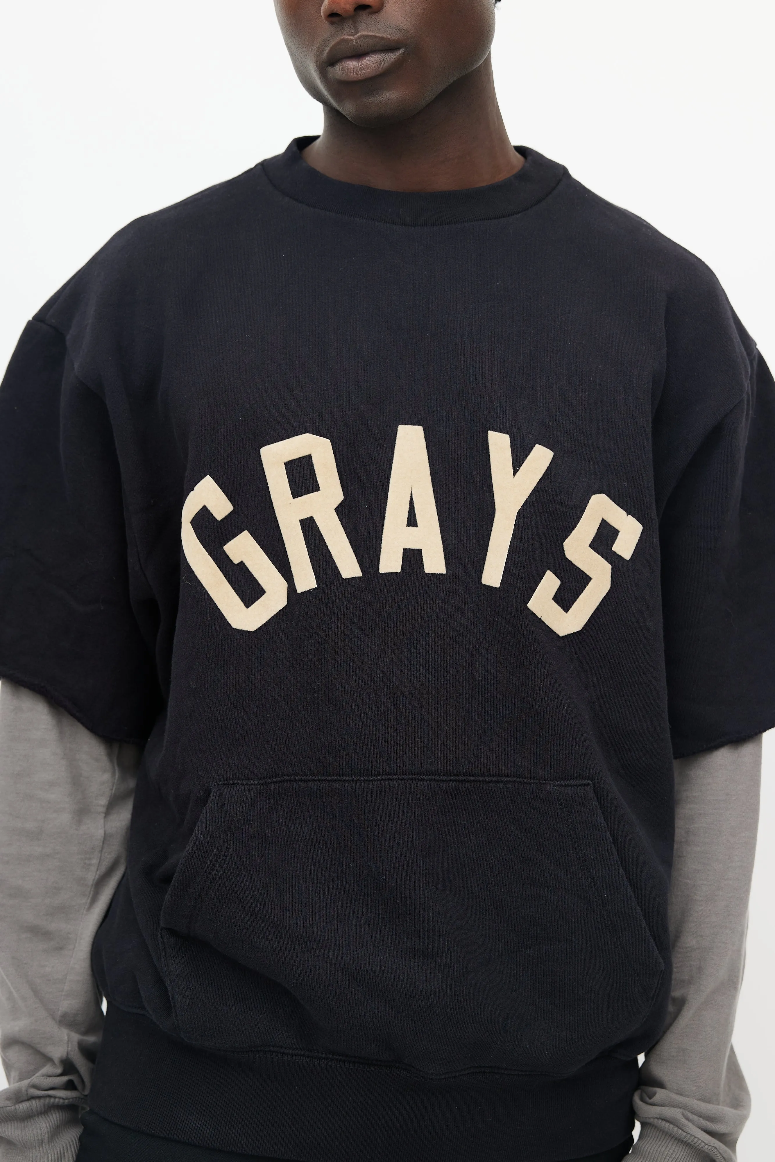 Black Cotton Short Sleeved Sweatshirt