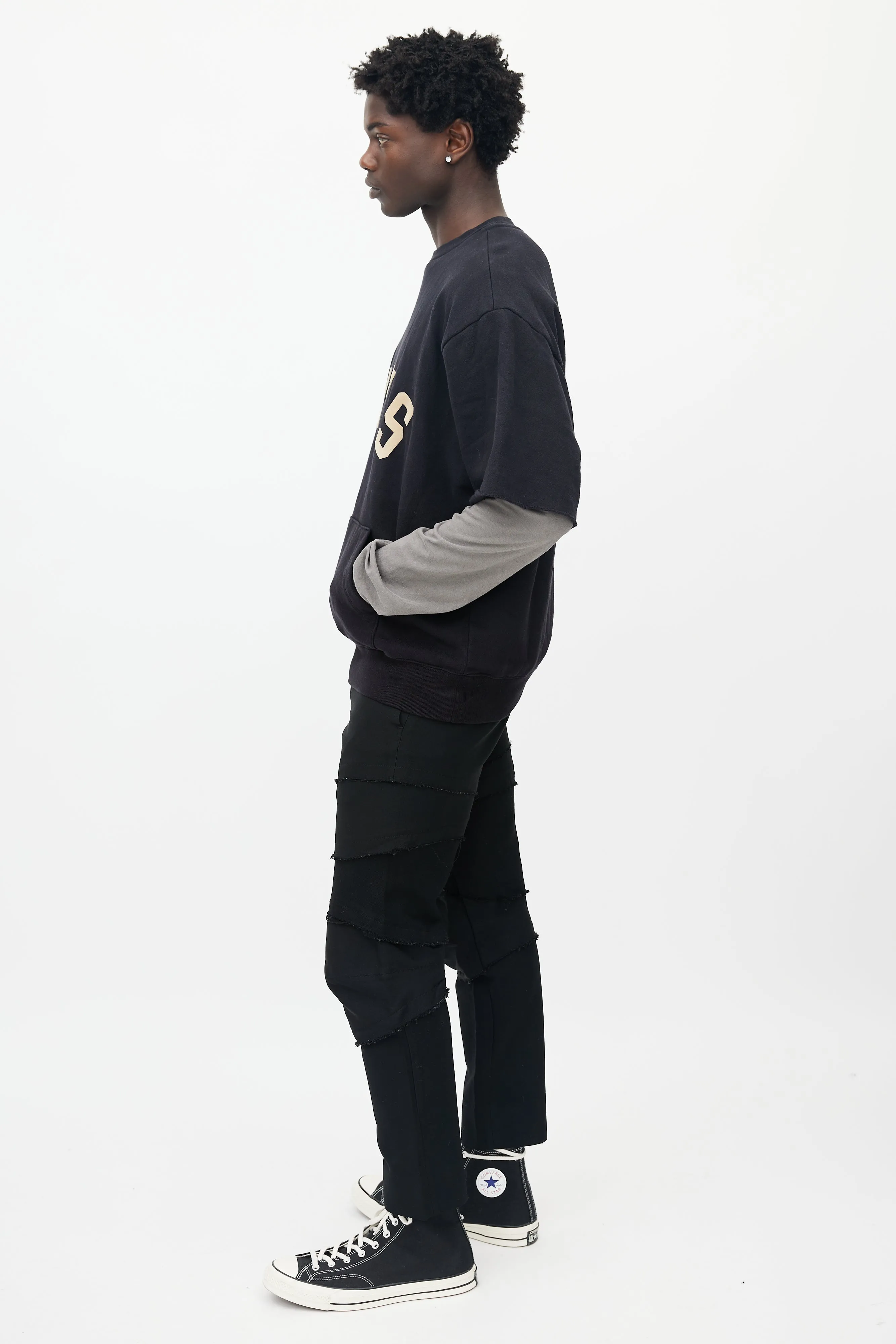 Black Cotton Short Sleeved Sweatshirt