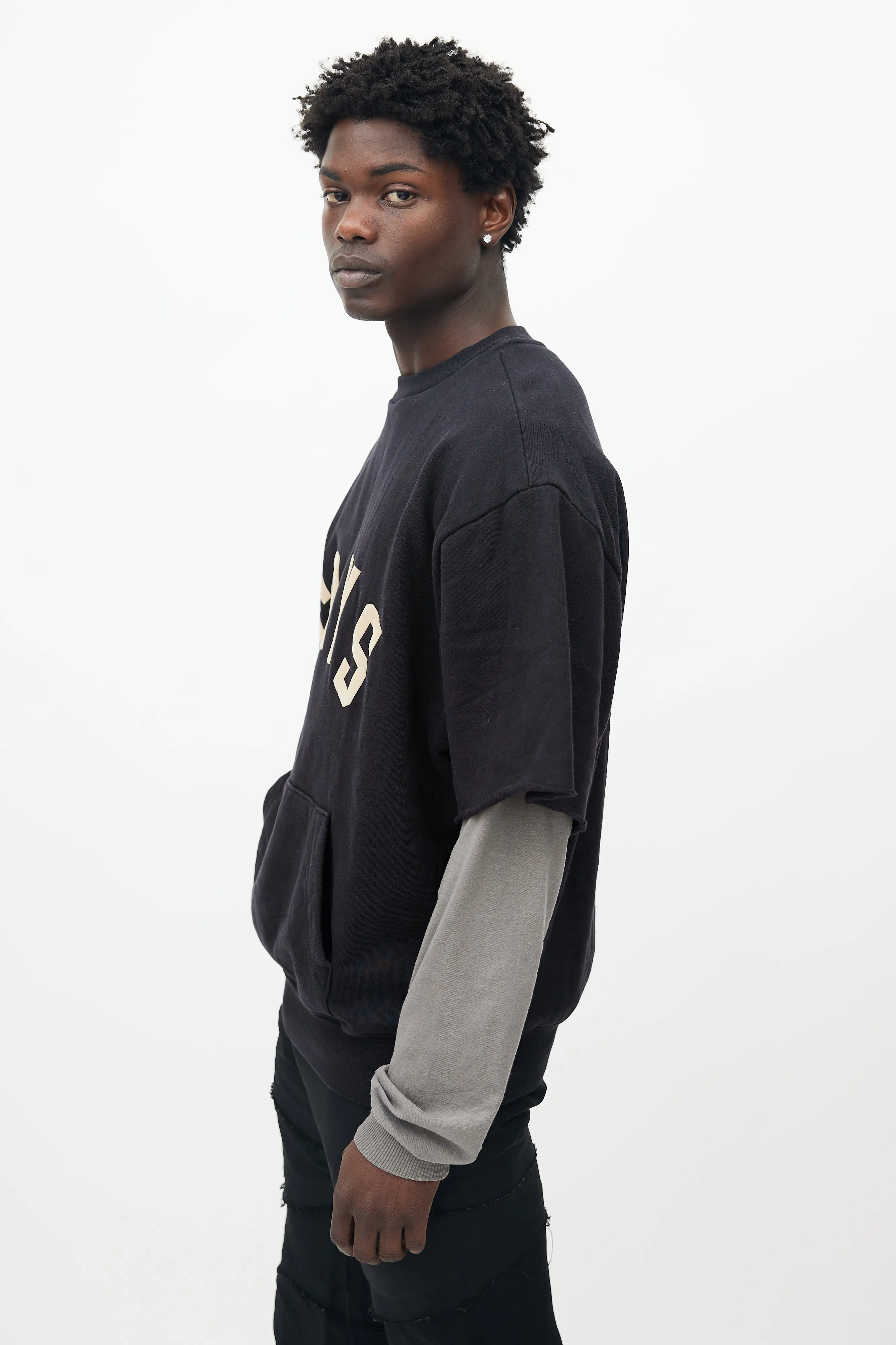 Black Cotton Short Sleeved Sweatshirt