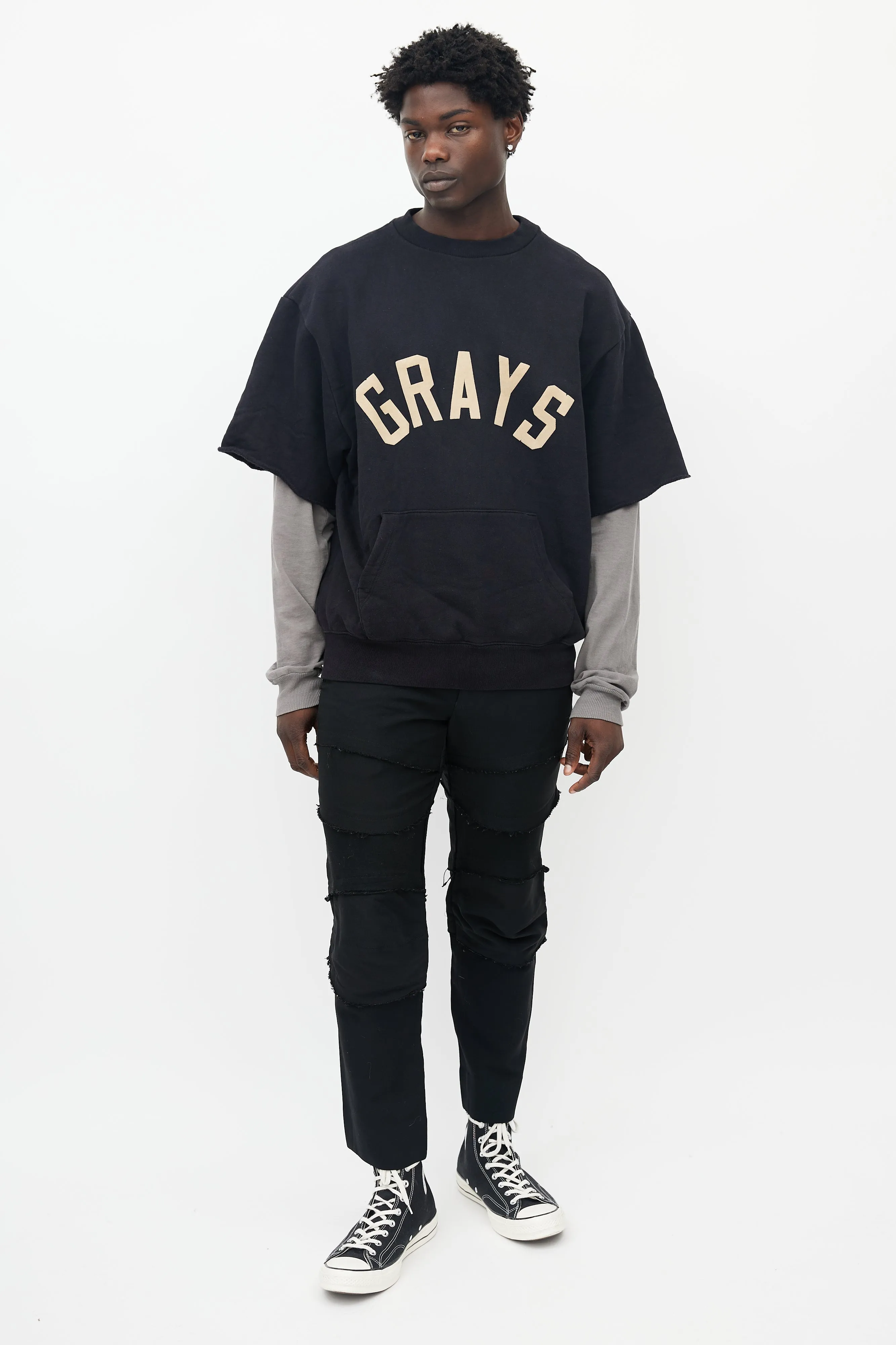 Black Cotton Short Sleeved Sweatshirt