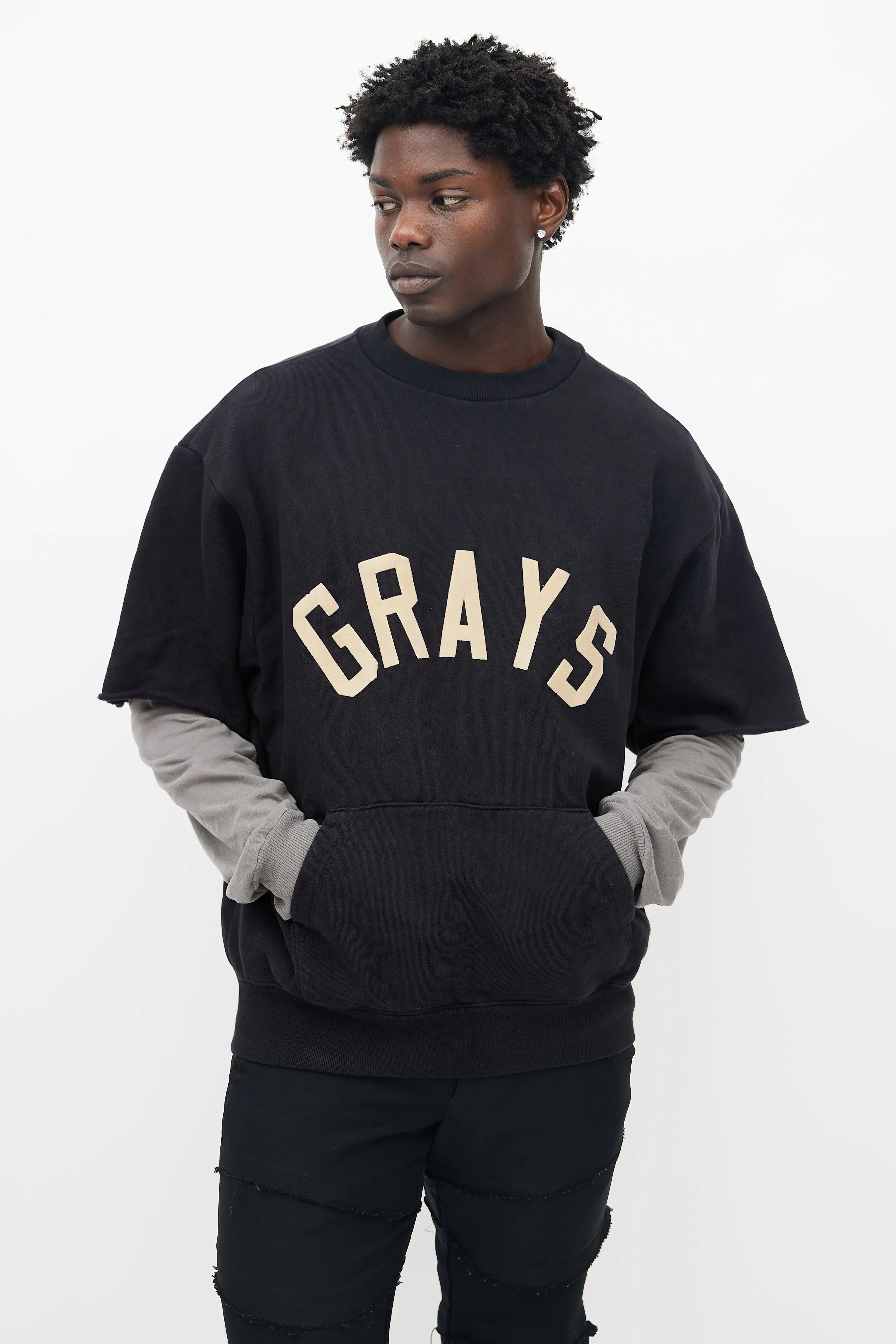 Black Cotton Short Sleeved Sweatshirt