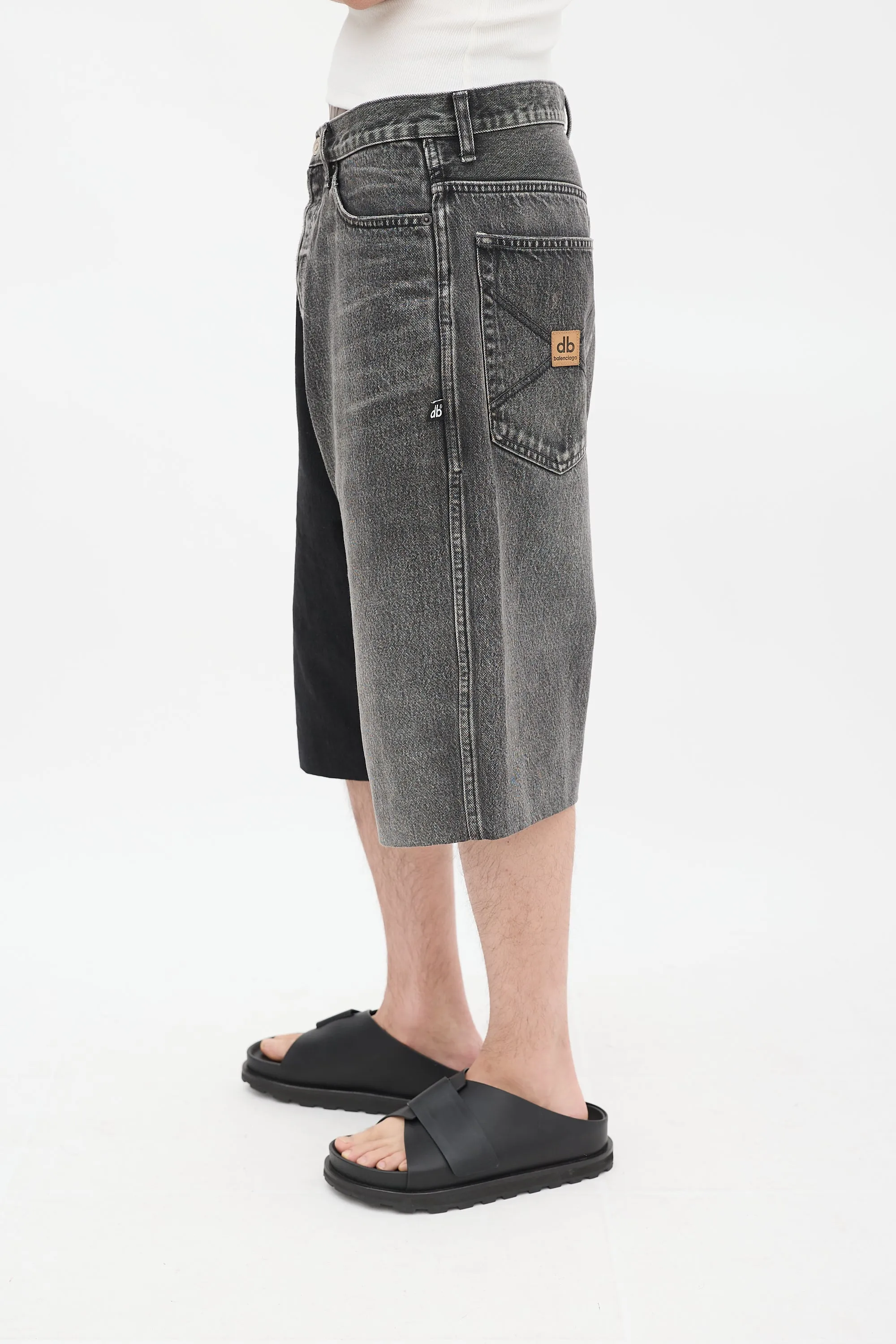 Black Denim 50/50 Embroidered Wide Shorts