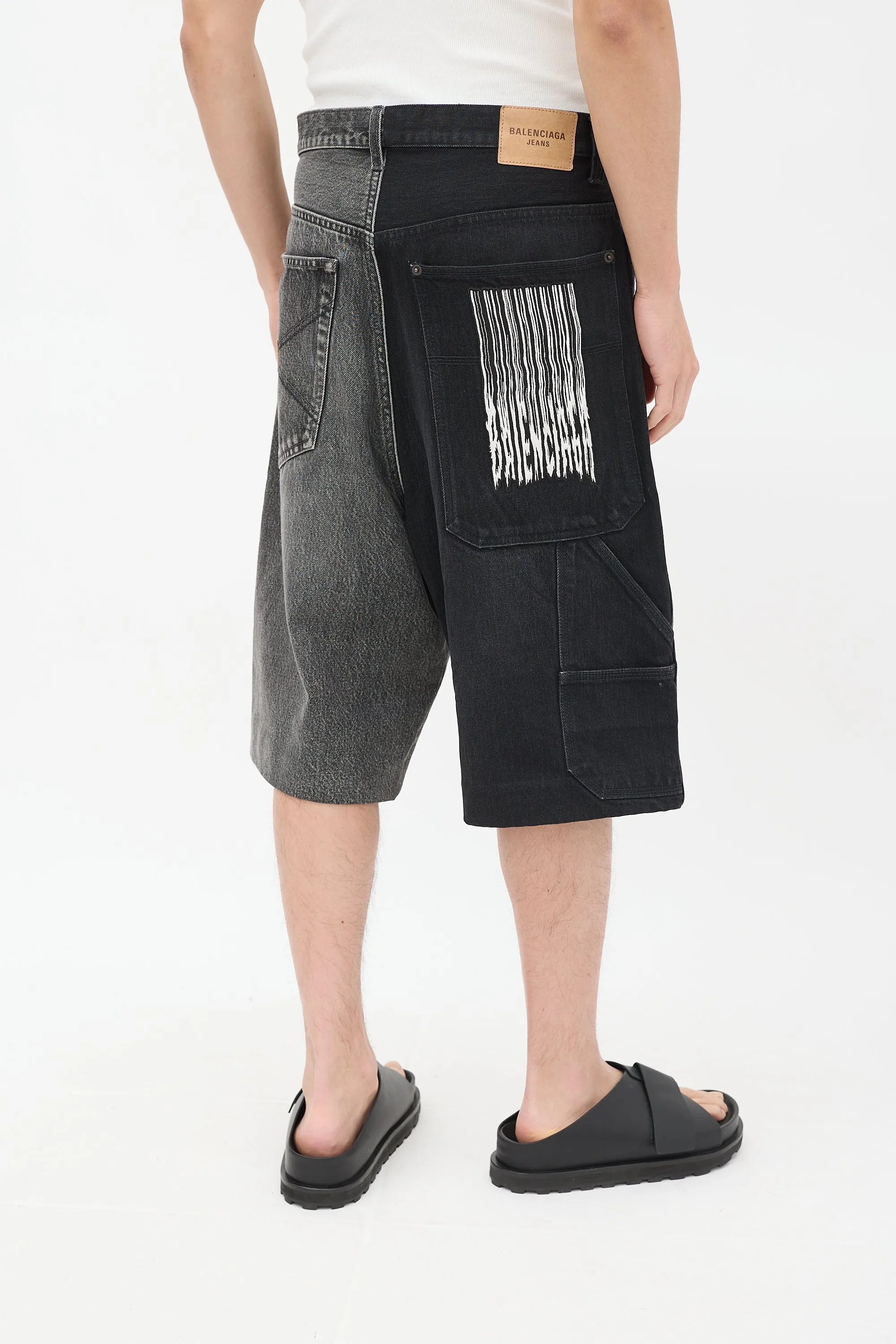 Black Denim 50/50 Embroidered Wide Shorts