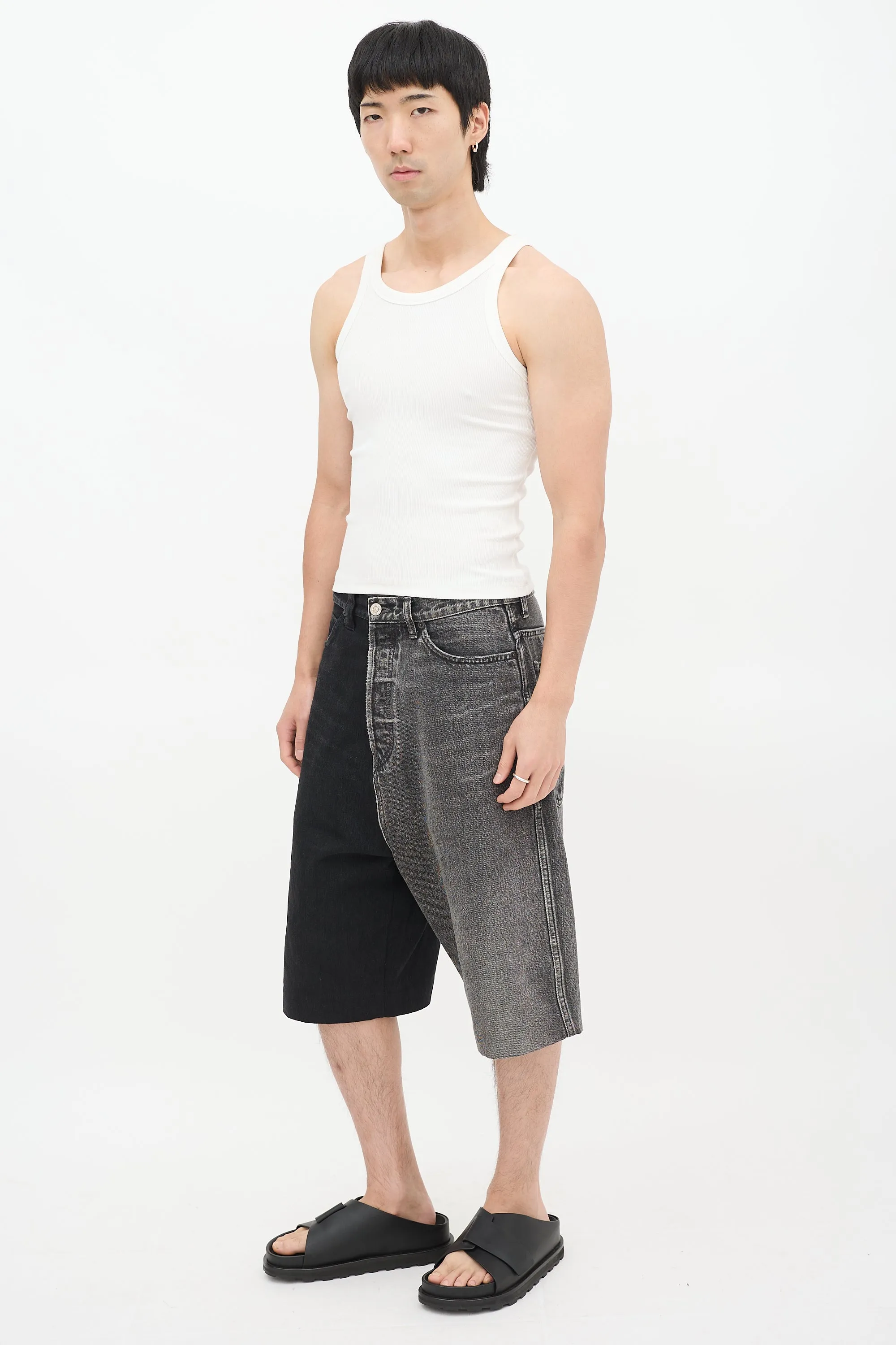 Black Denim 50/50 Embroidered Wide Shorts