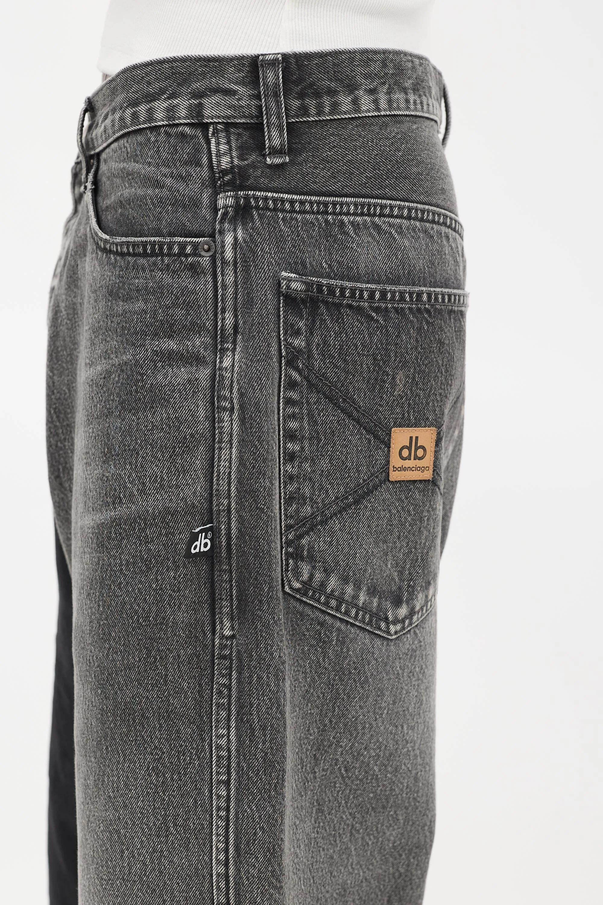 Black Denim 50/50 Embroidered Wide Shorts