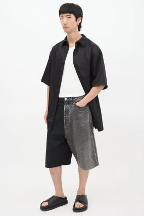 Black Denim 50/50 Embroidered Wide Shorts