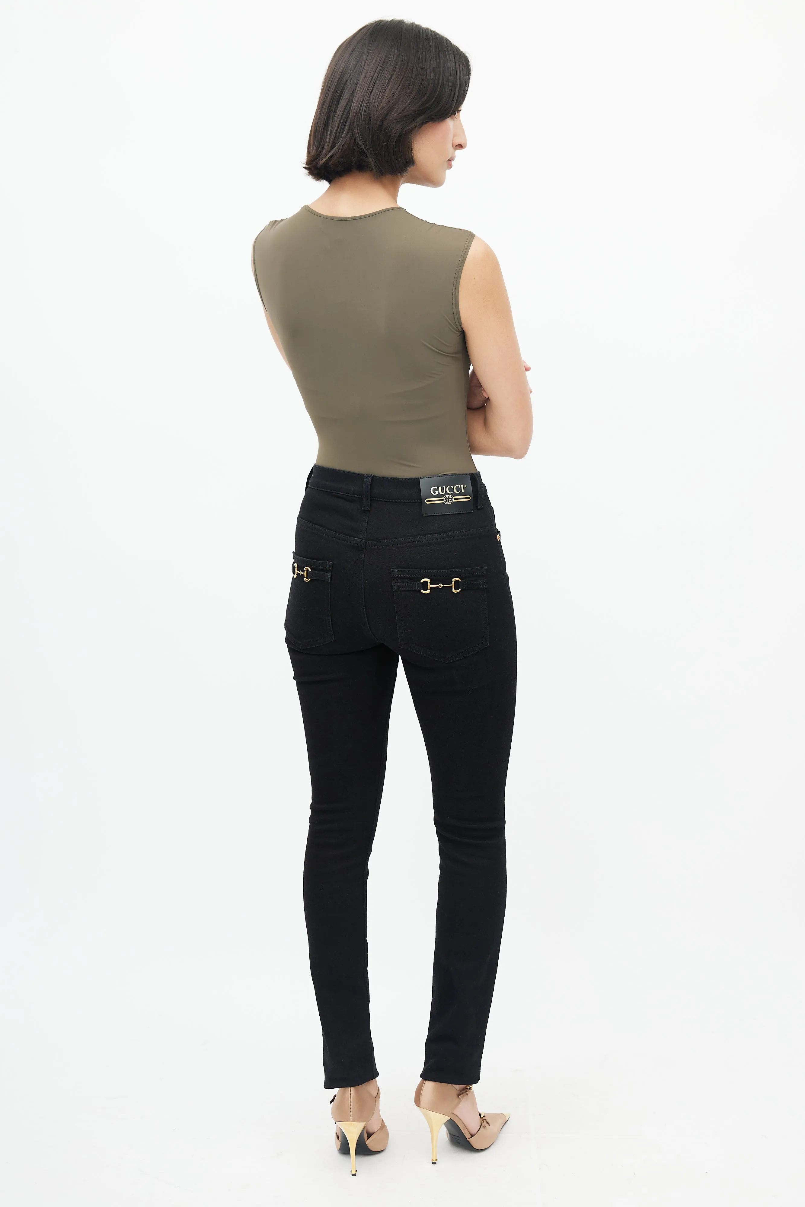 Black Denim Horsebit Back Pocket Jeans