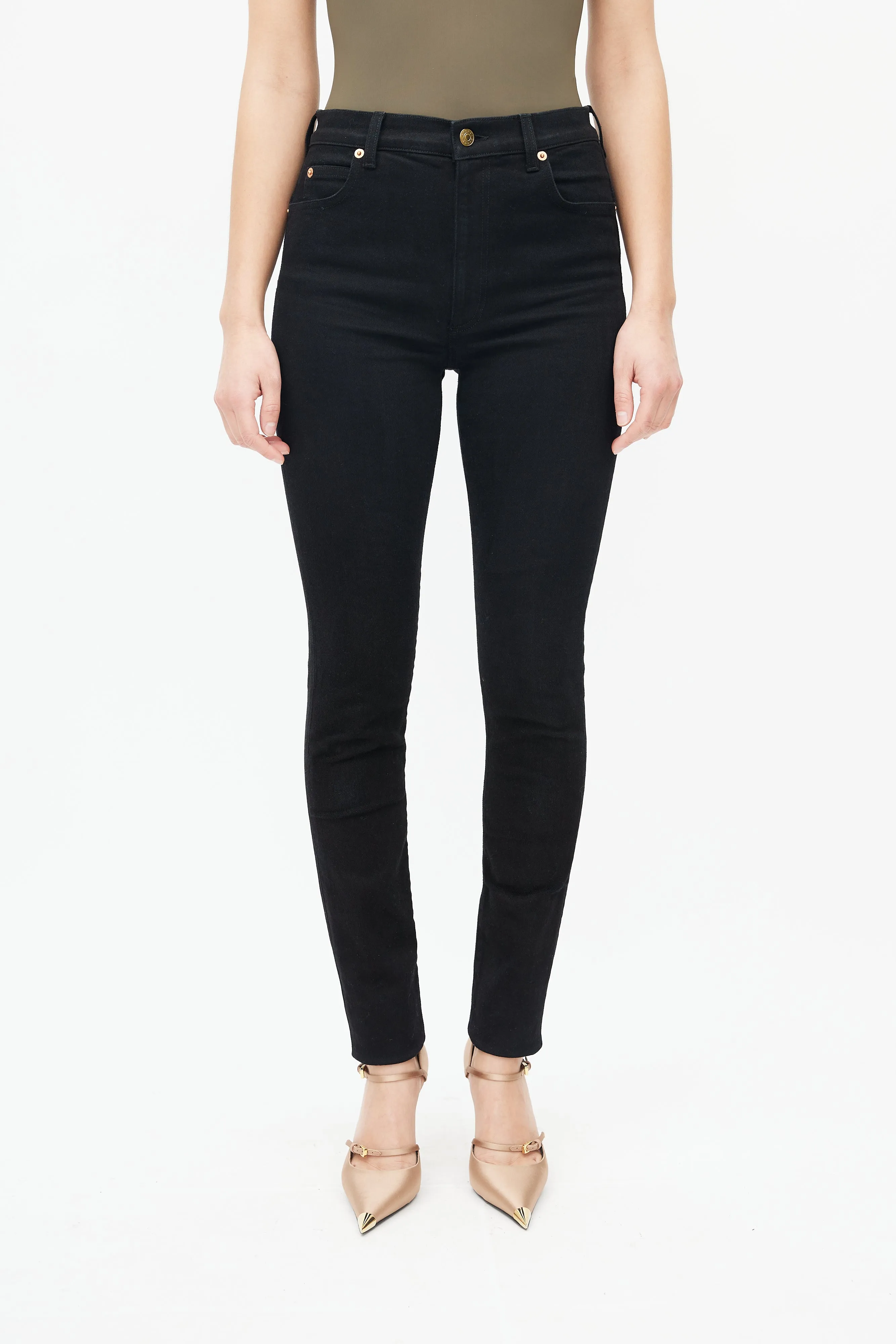 Black Denim Horsebit Back Pocket Jeans