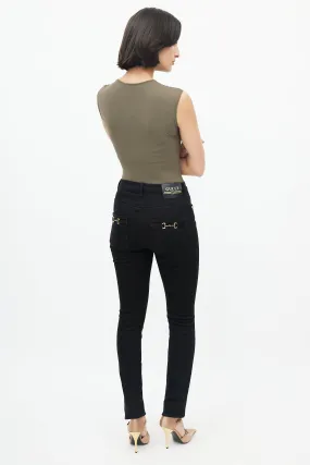 Black Denim Horsebit Back Pocket Jeans