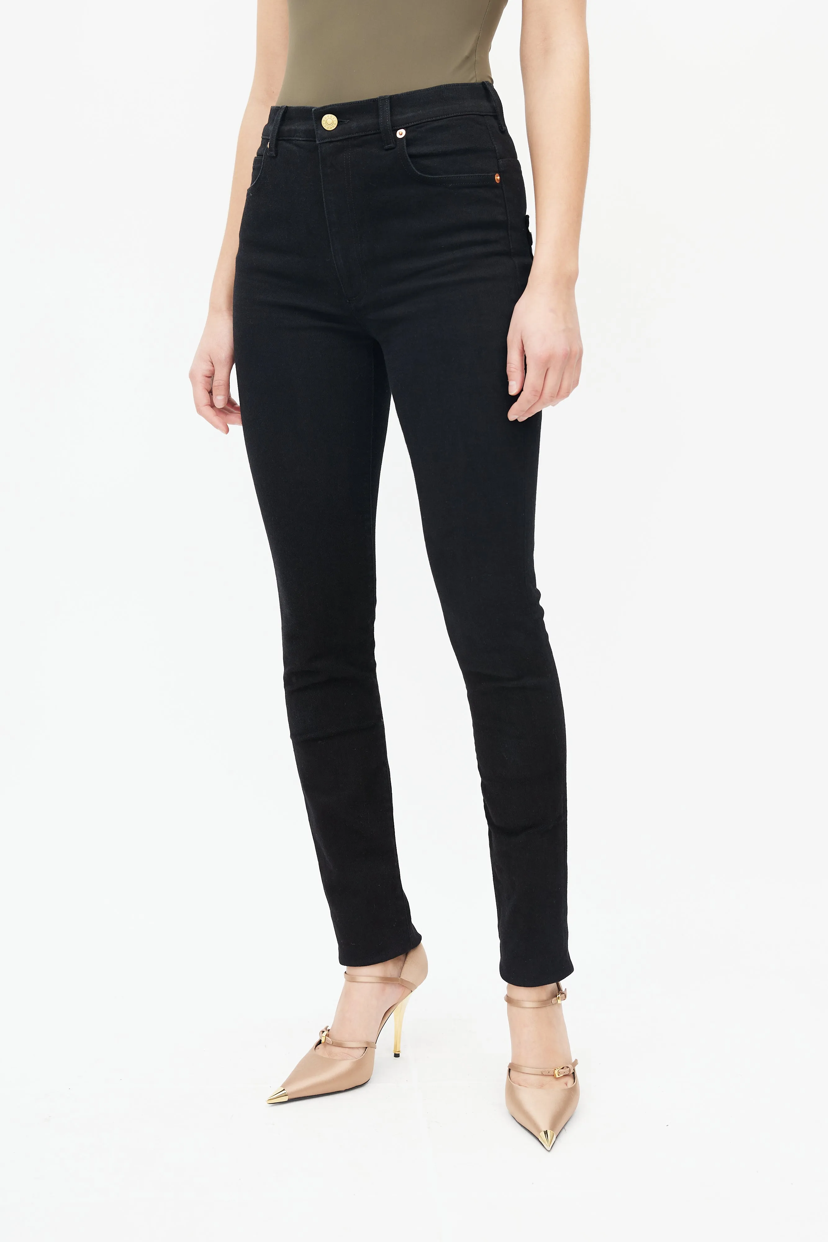 Black Denim Horsebit Back Pocket Jeans