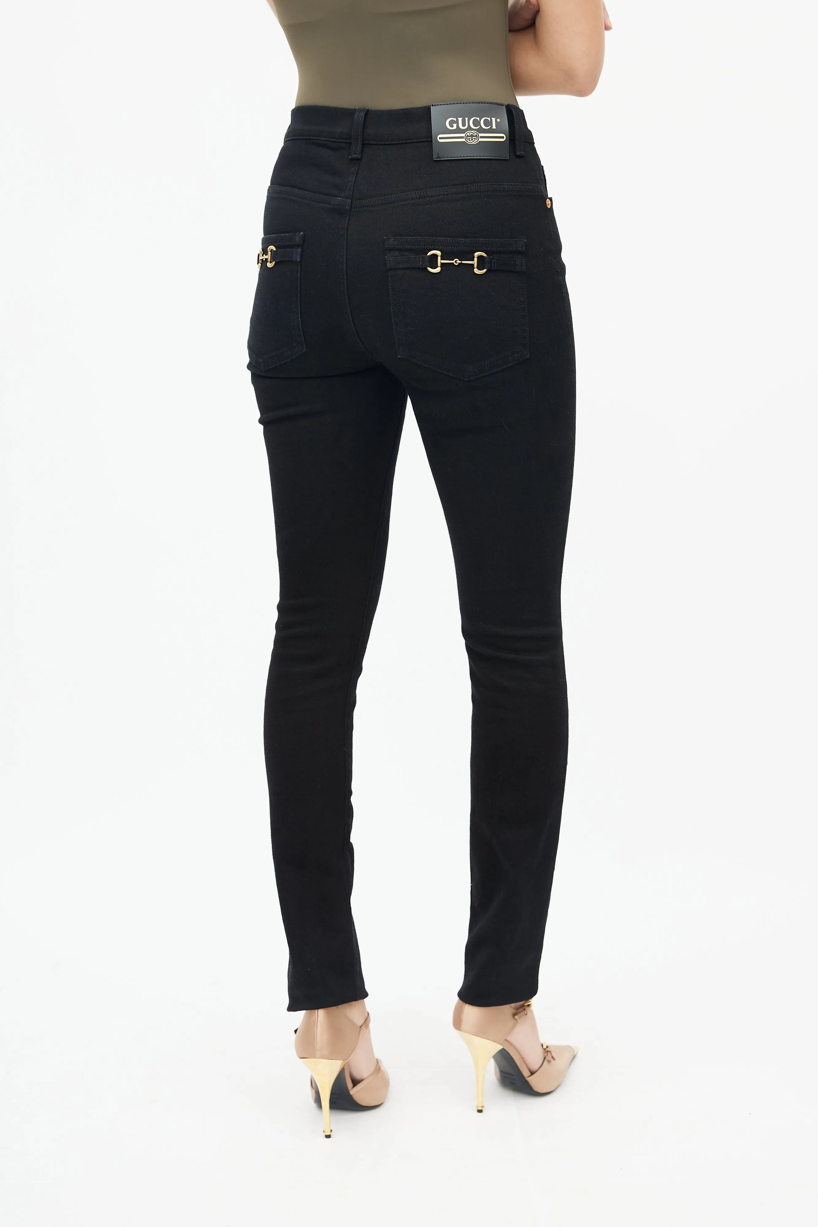 Black Denim Horsebit Back Pocket Jeans