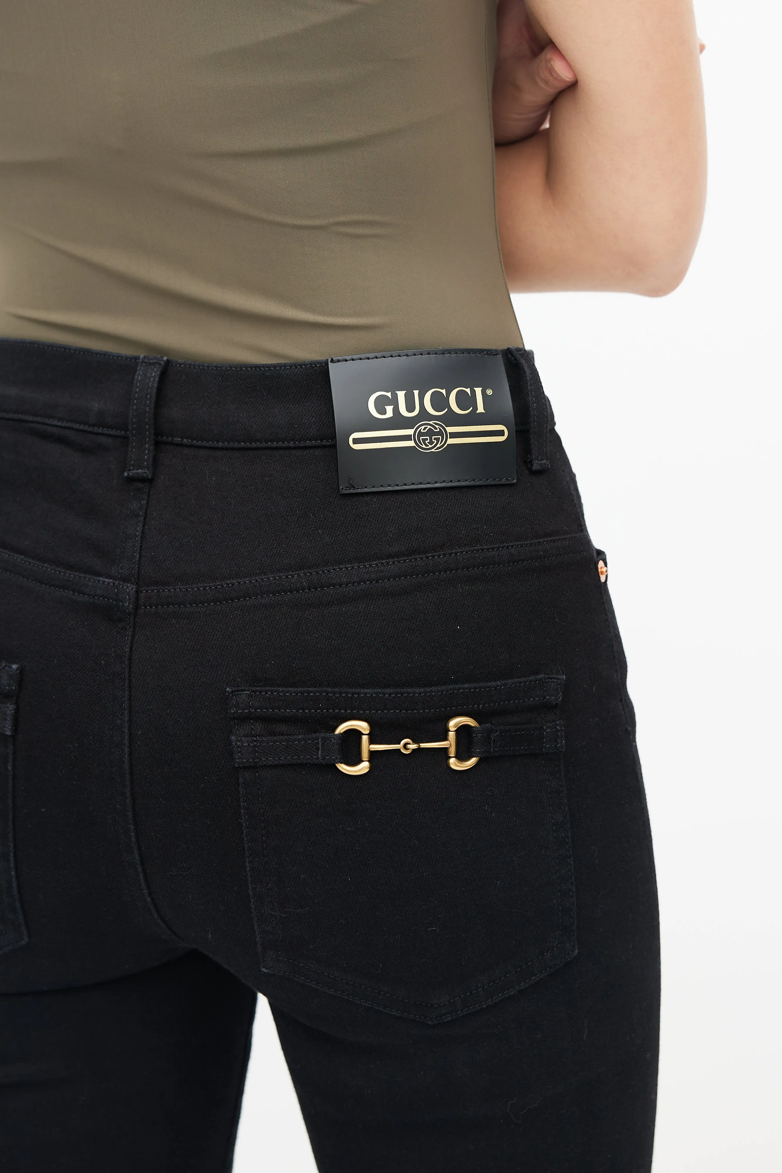Black Denim Horsebit Back Pocket Jeans