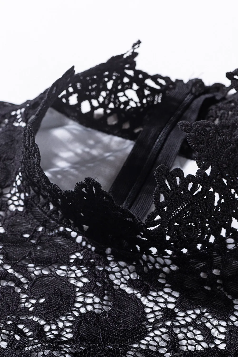Black High Neck Sleeveless Crochet Lace Mesh Lined Prom Evening Dress
