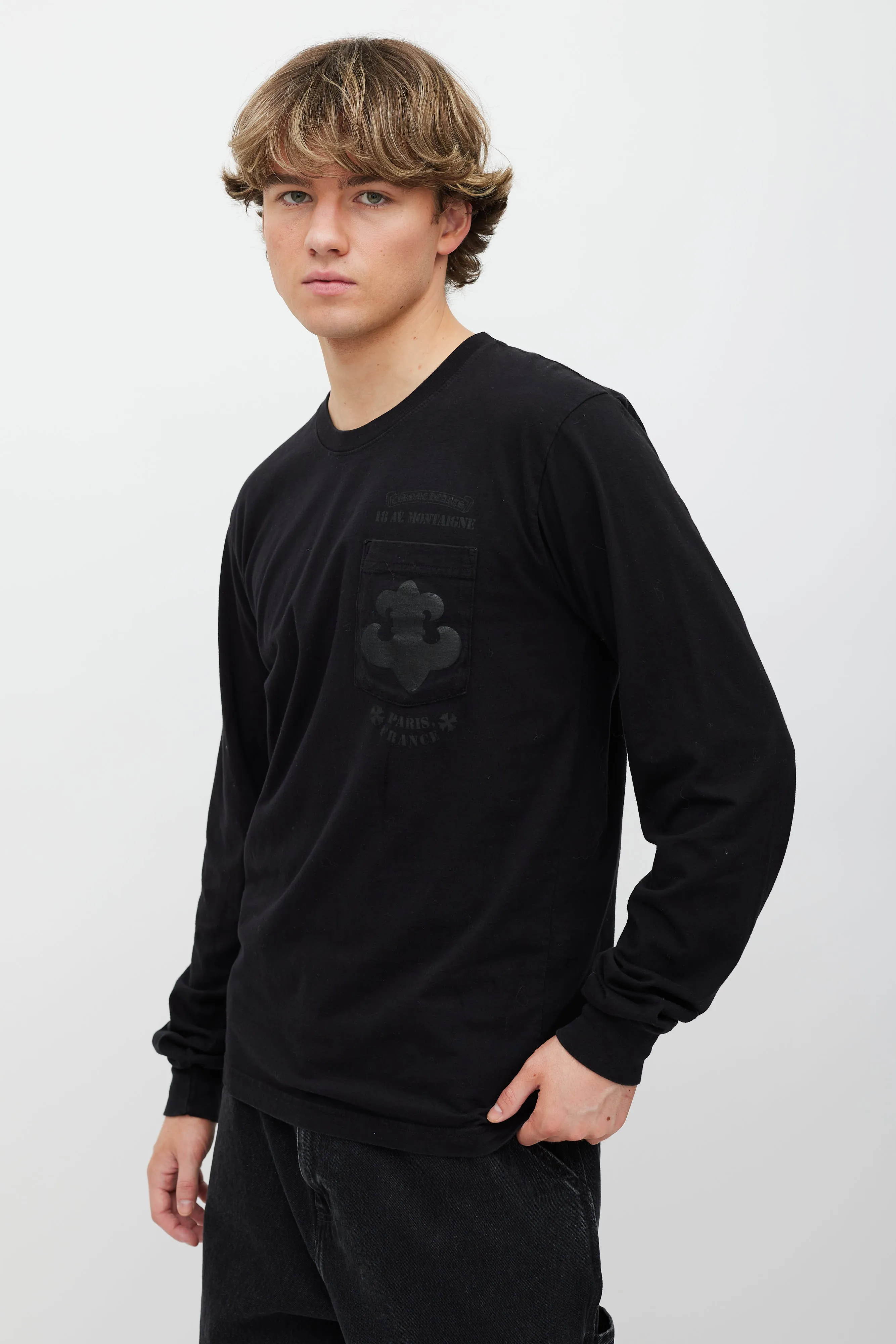 Black Printed One Pocket Long Sleeve Top