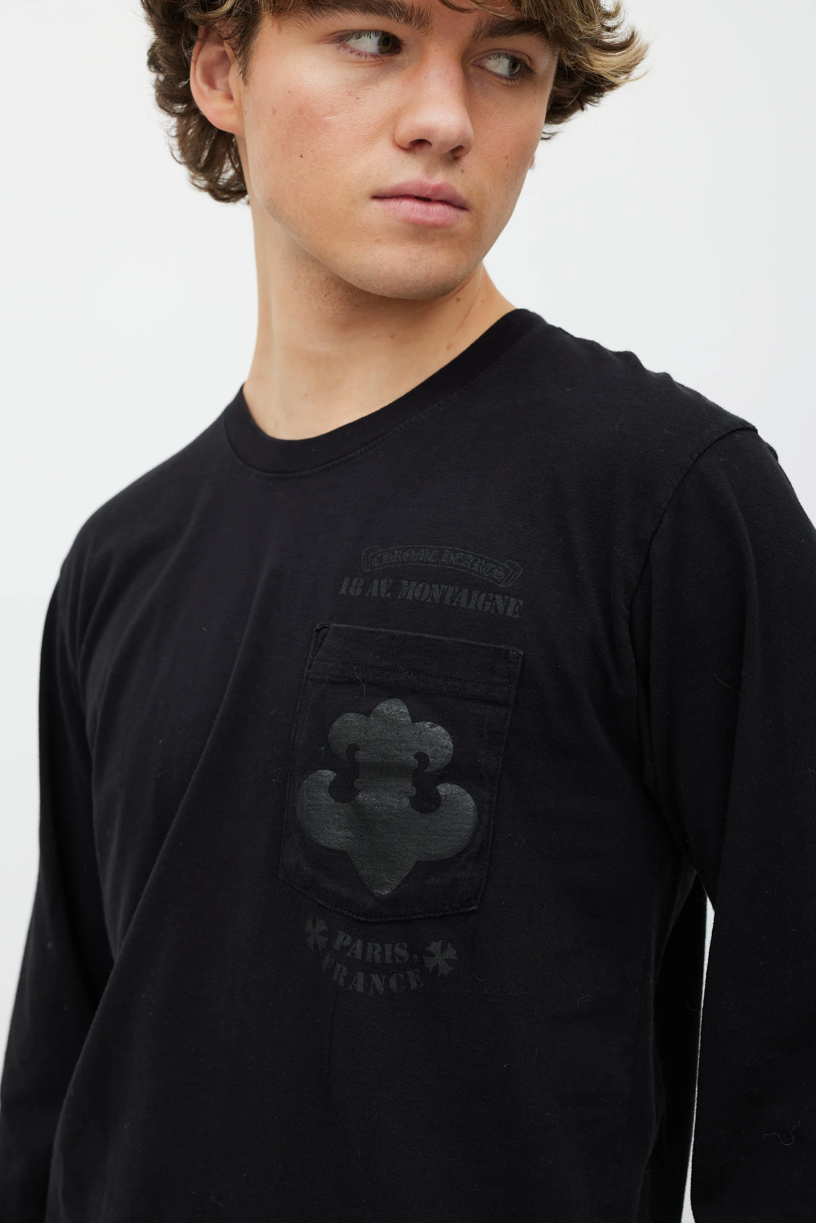 Black Printed One Pocket Long Sleeve Top