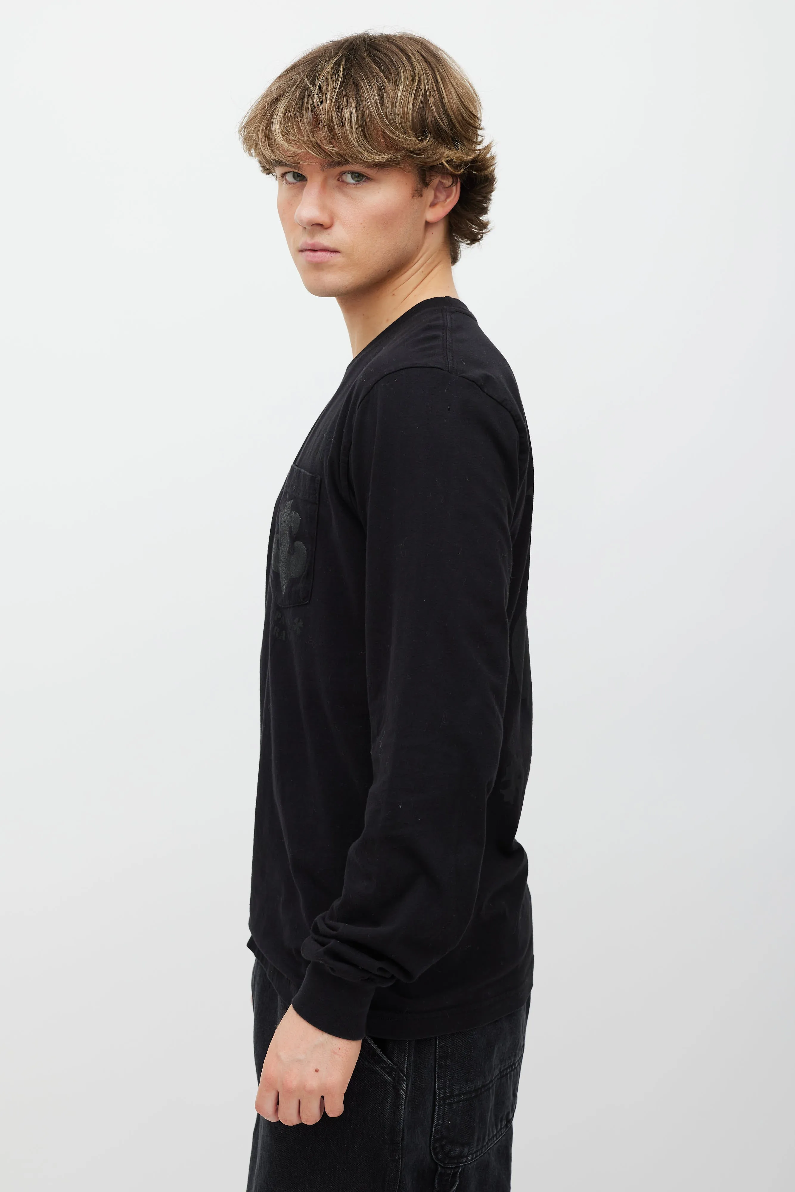 Black Printed One Pocket Long Sleeve Top