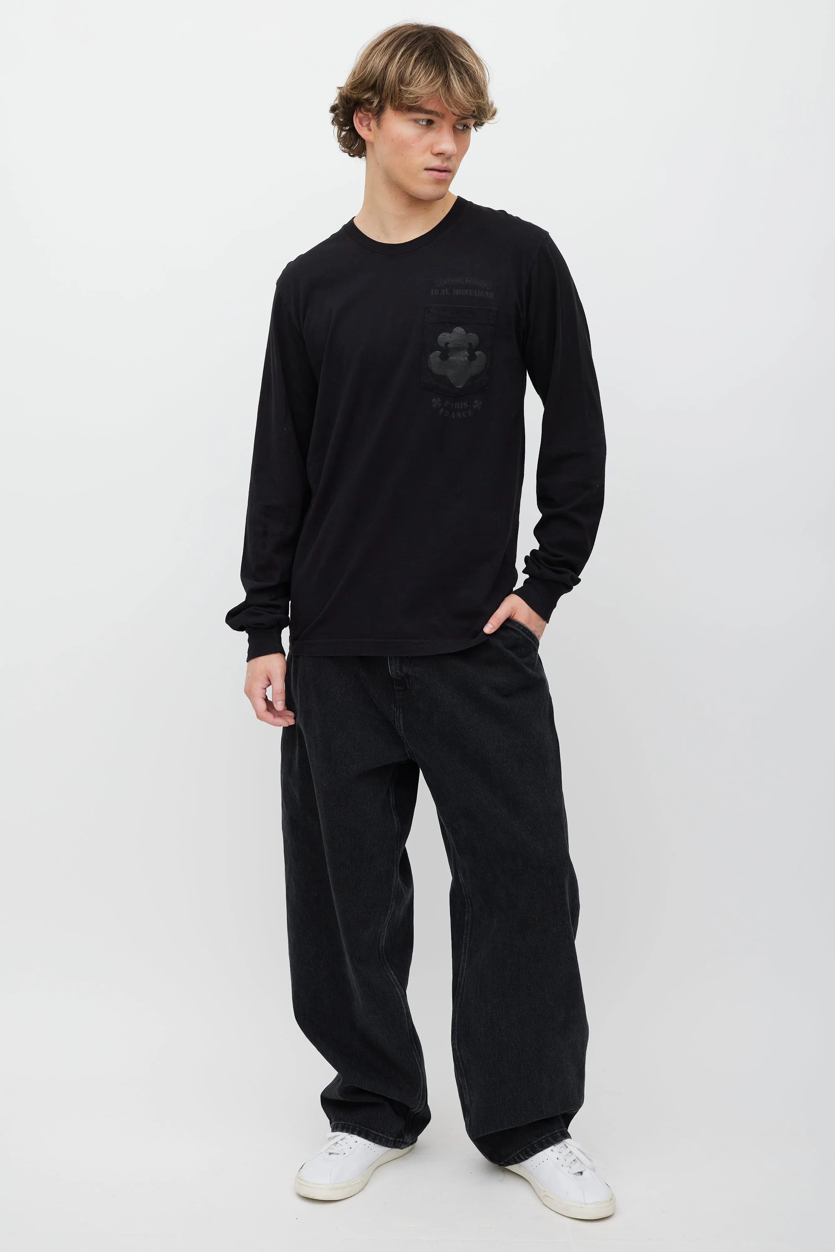 Black Printed One Pocket Long Sleeve Top