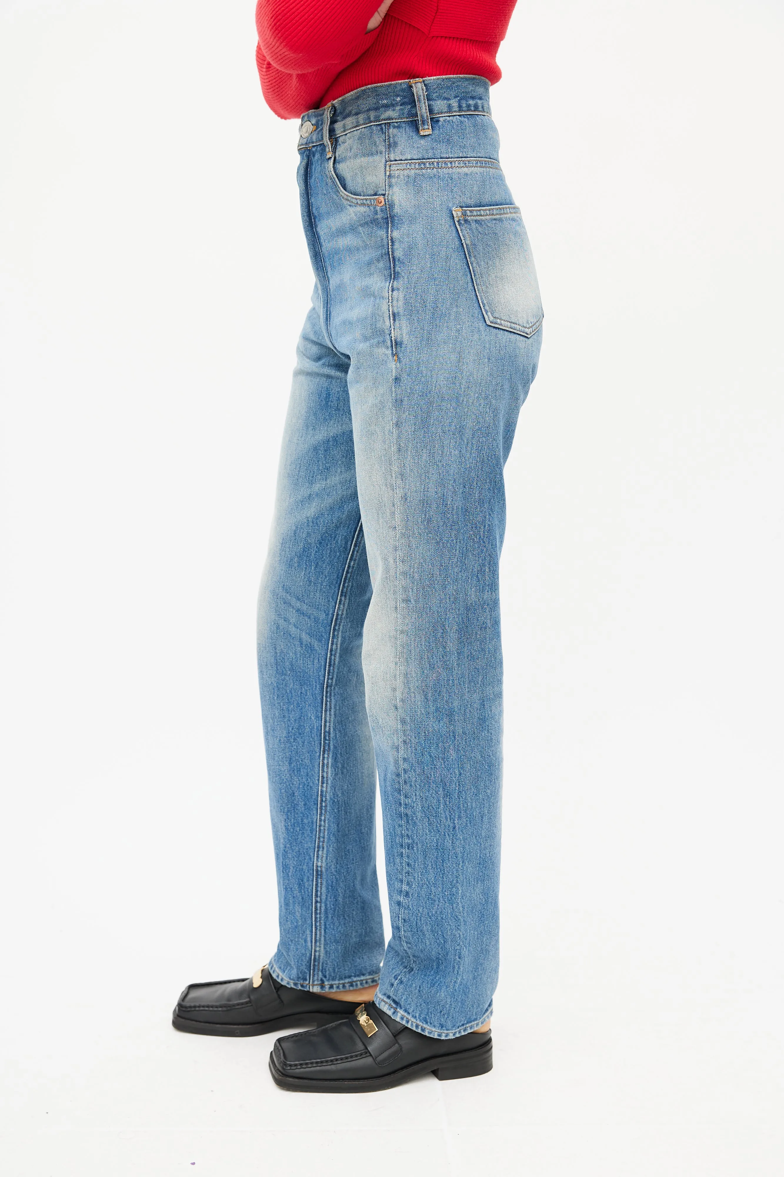 Blue Washed Zip Denim Jeans