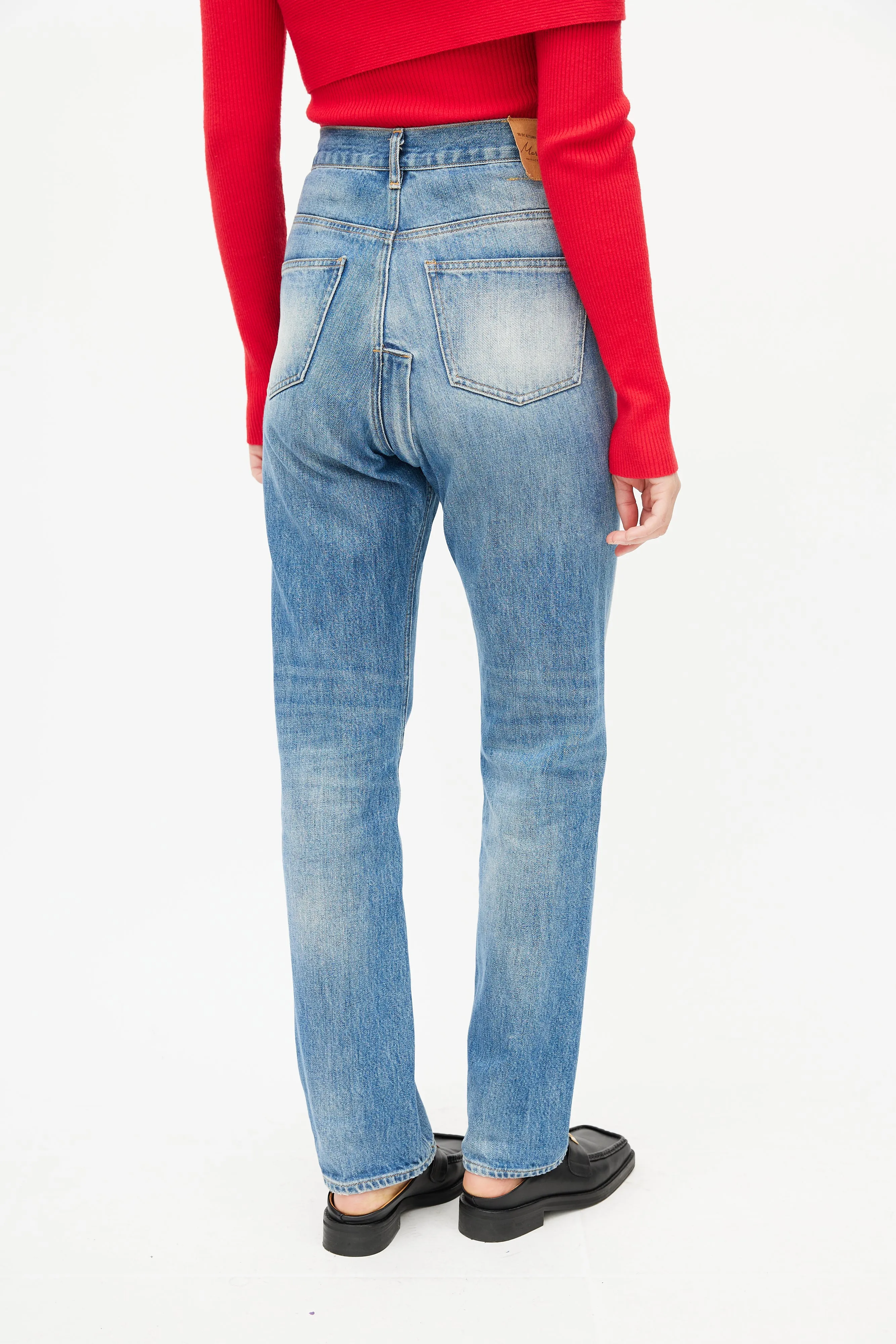 Blue Washed Zip Denim Jeans