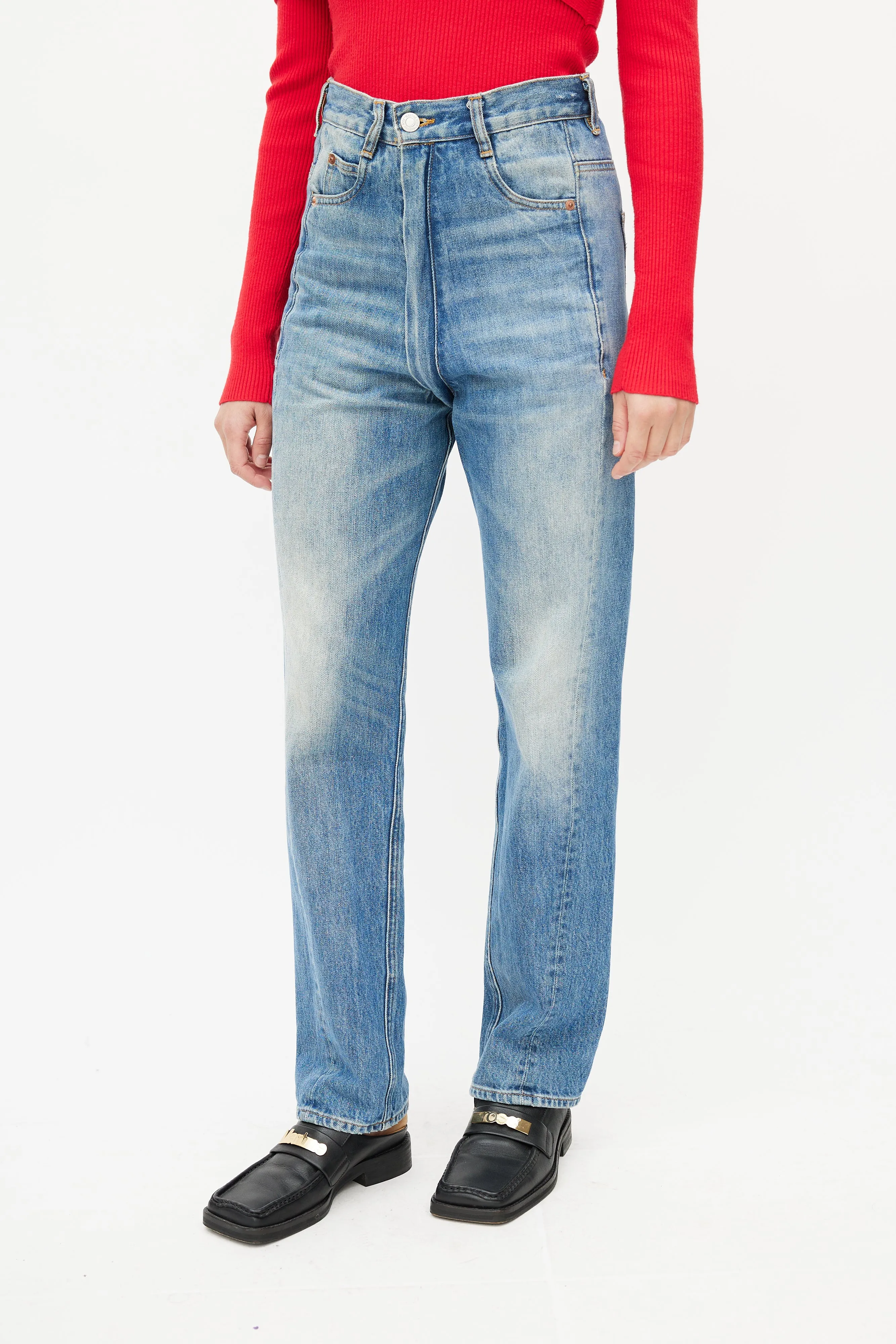 Blue Washed Zip Denim Jeans
