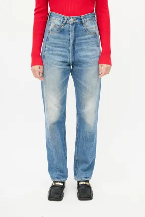 Blue Washed Zip Denim Jeans