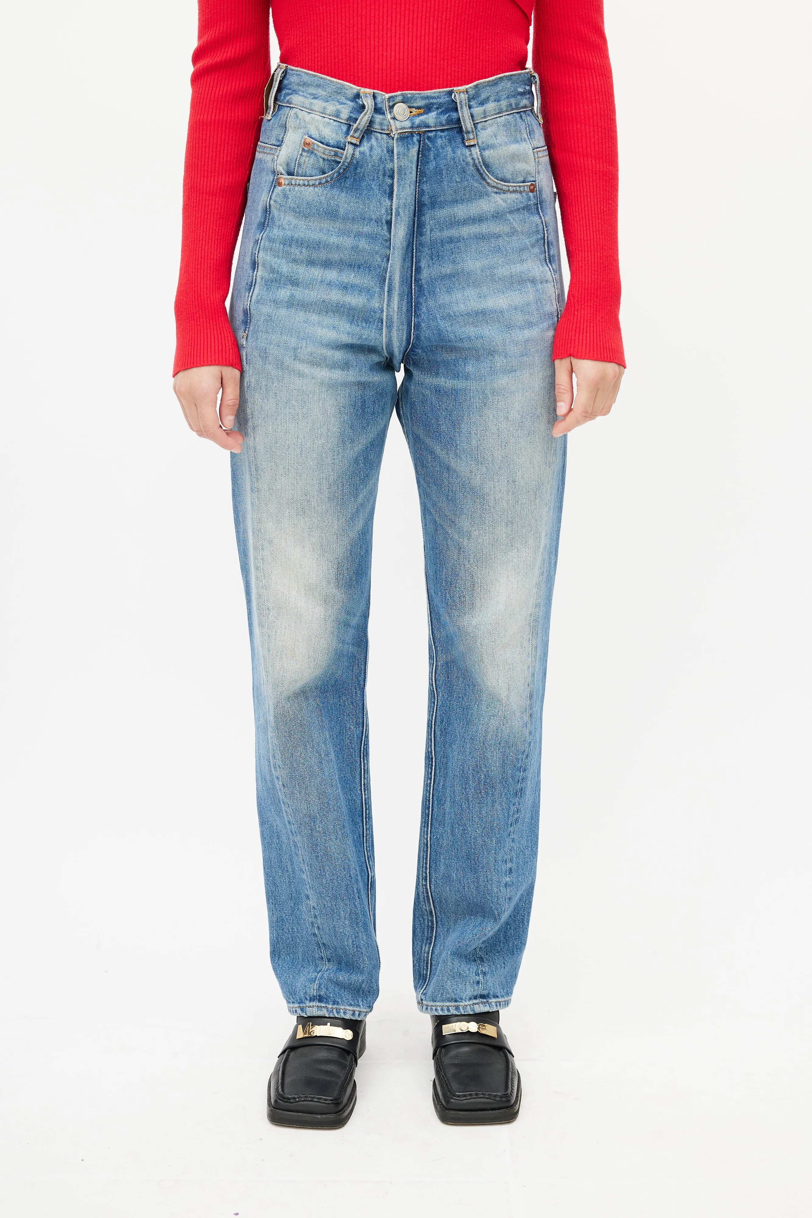 Blue Washed Zip Denim Jeans