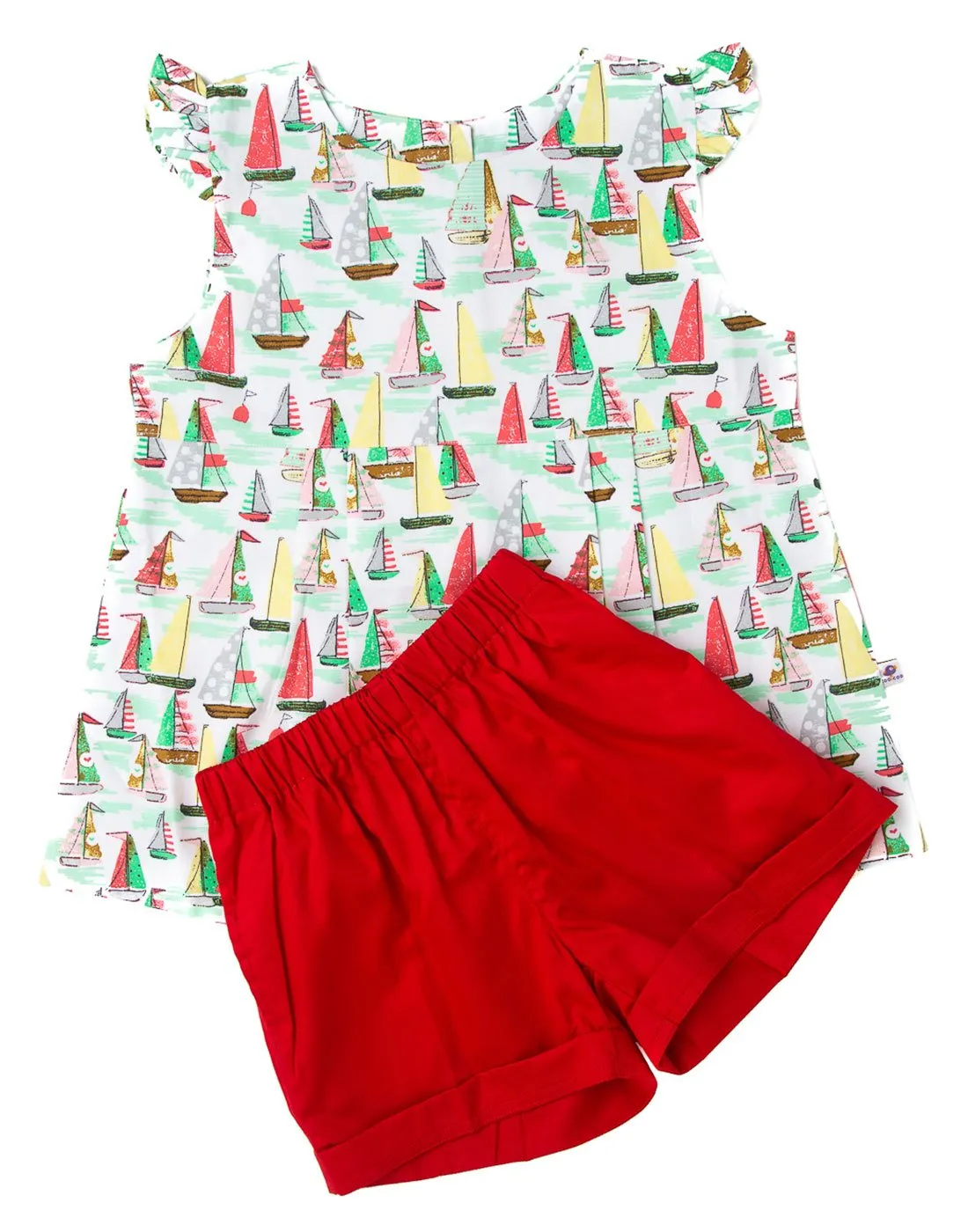 Boat Printed Top With Red Shorts