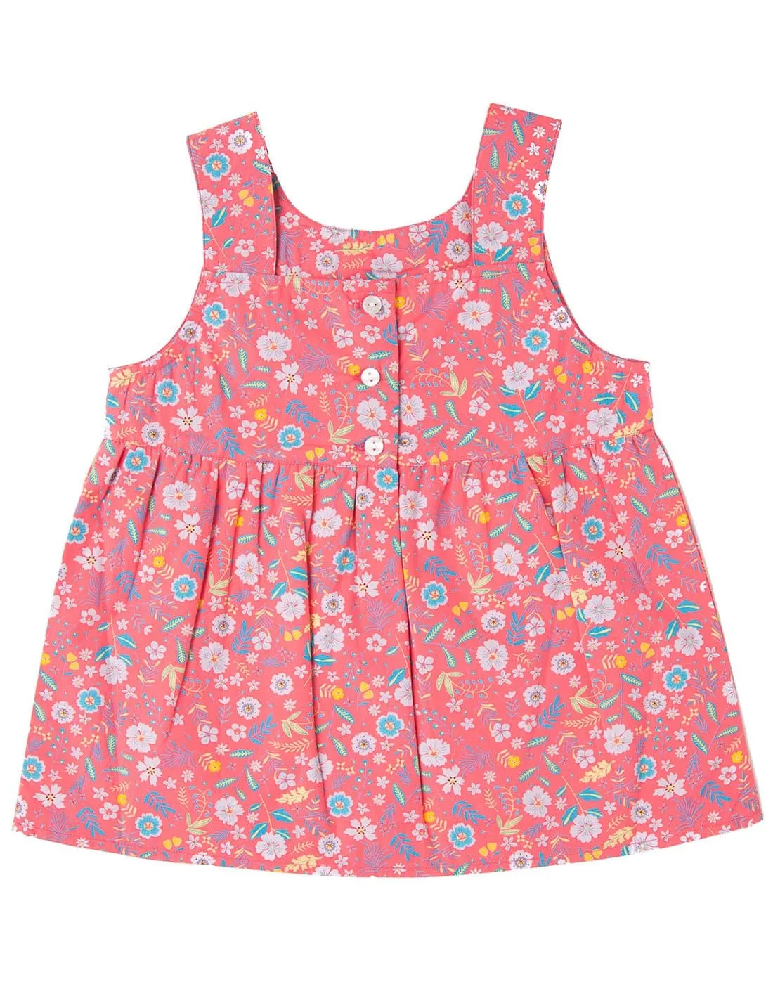 Candy Pink Printed Floral Top With Blue Shorts