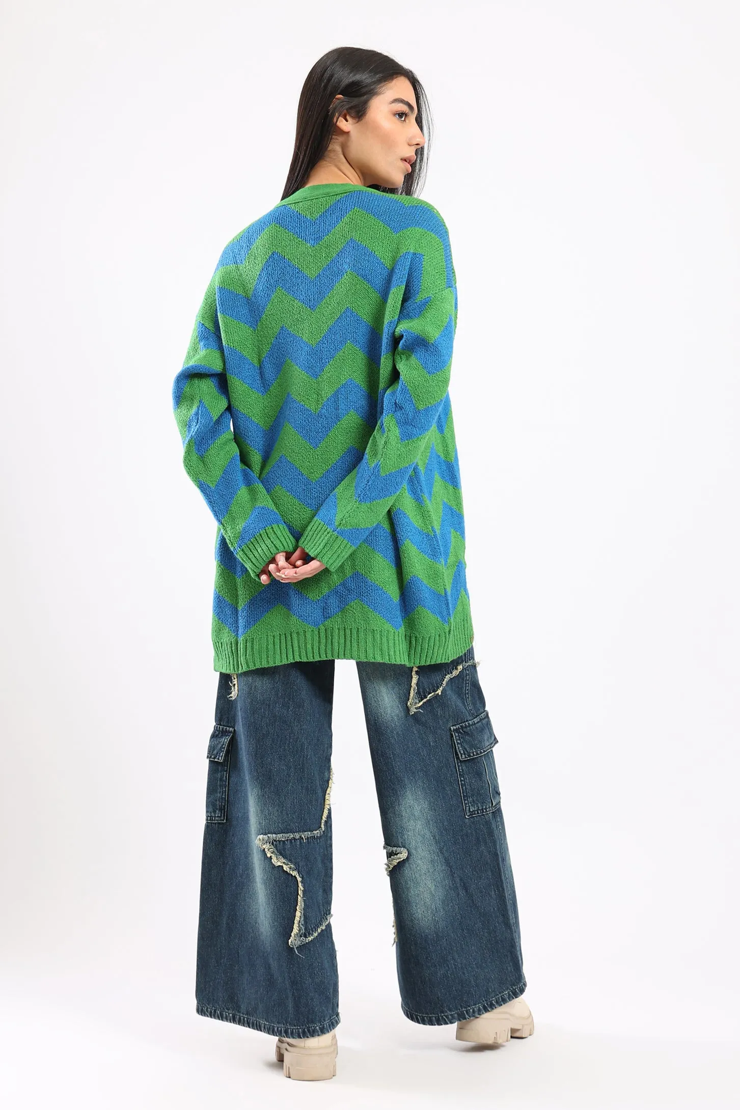 CHEVRON KNIT CARDIGAN - GREEN