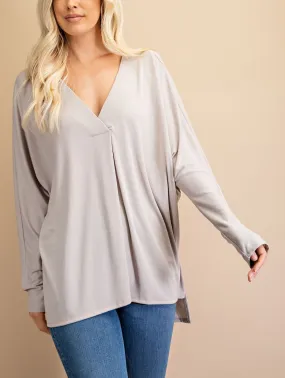 Cool Beige V-Neck Jersey Long Sleeve Top