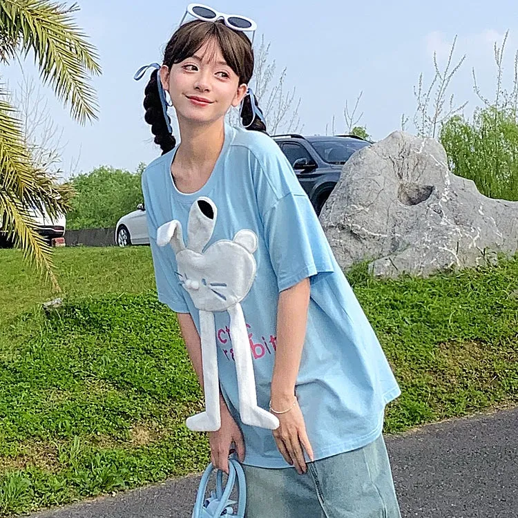 Cute 3D cartoon rabbit loose T-shirt