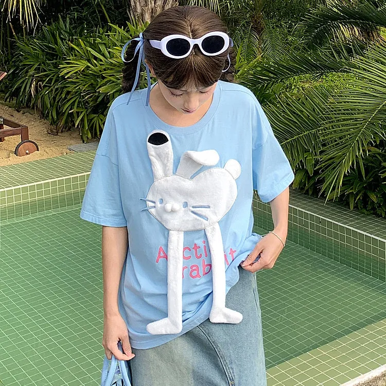 Cute 3D cartoon rabbit loose T-shirt