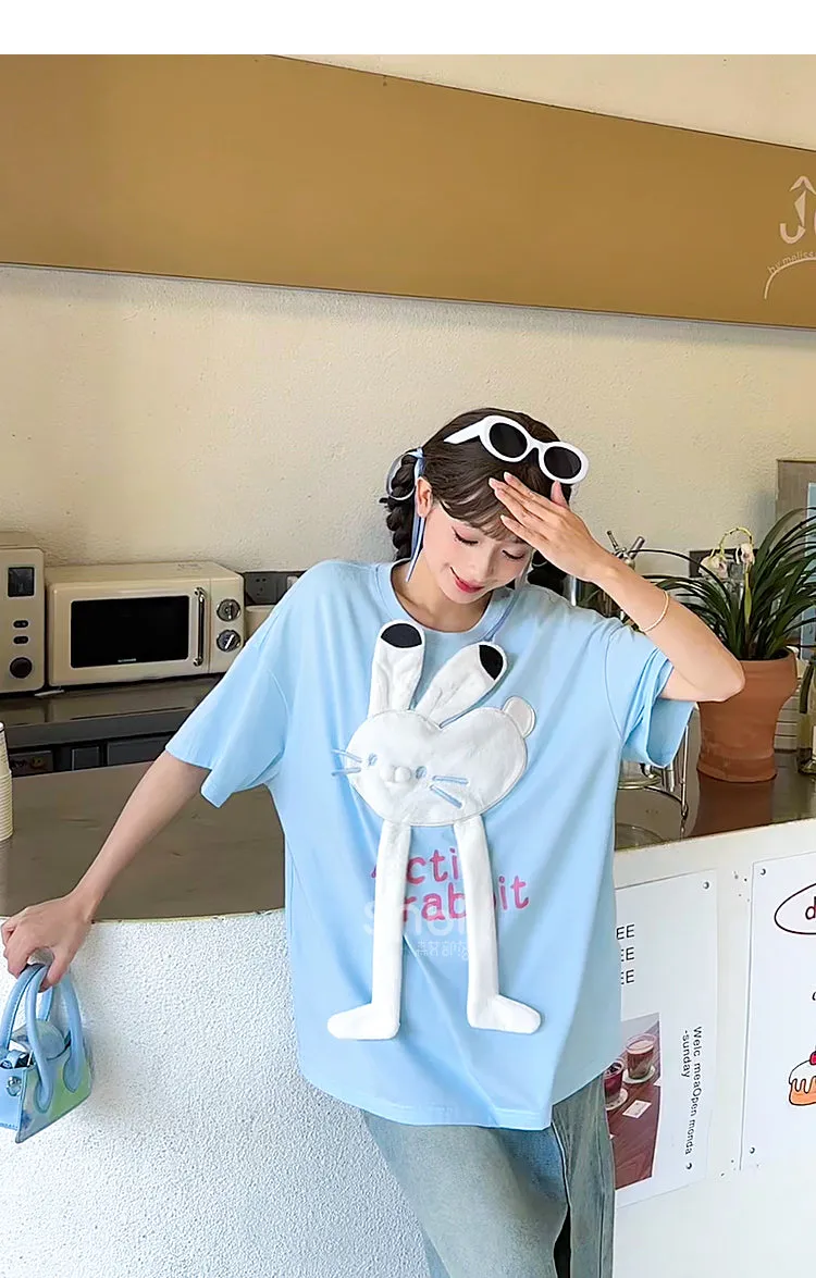 Cute 3D cartoon rabbit loose T-shirt