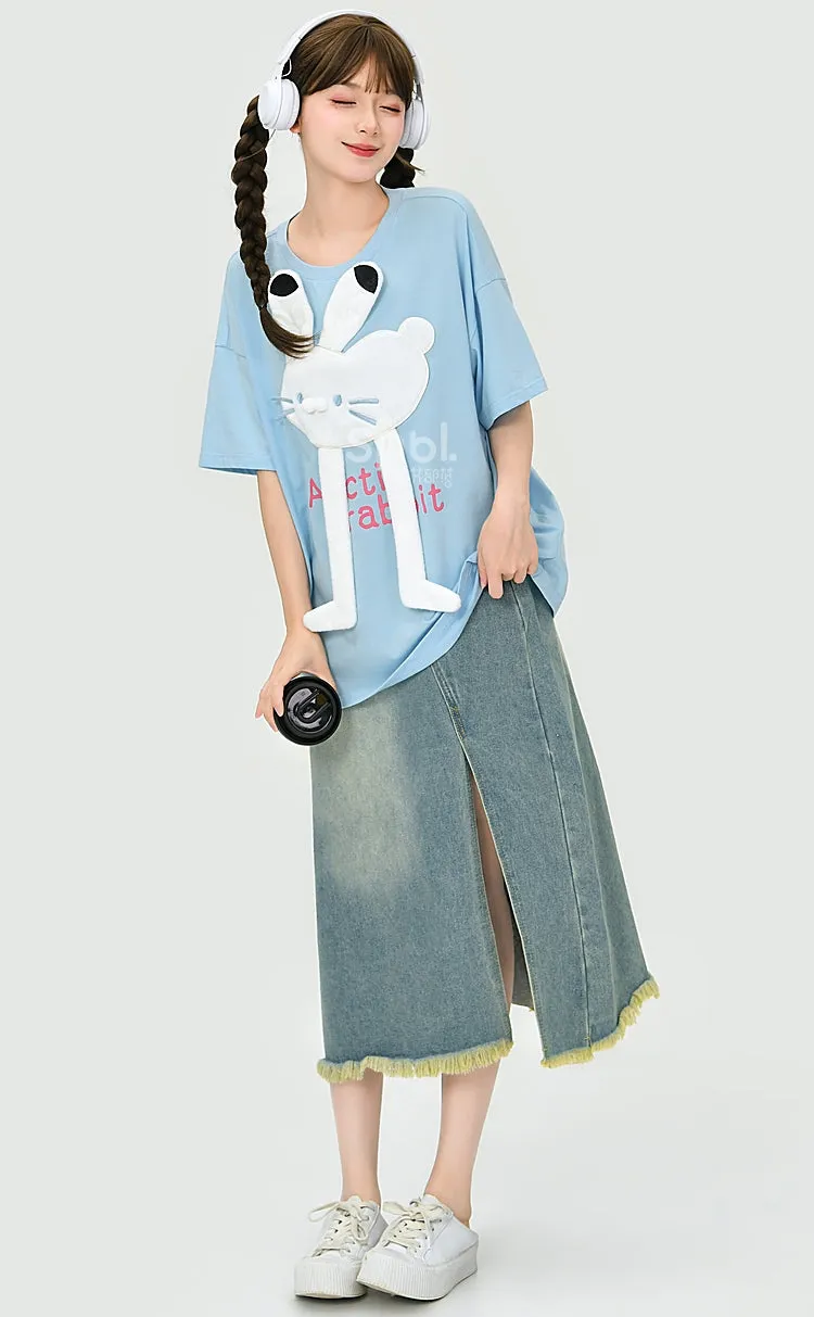 Cute 3D cartoon rabbit loose T-shirt