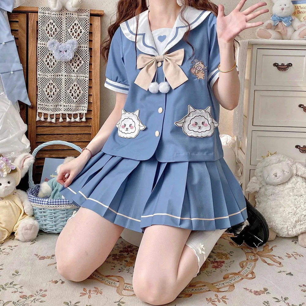 Cute Blue JK Sailor Uniform Skirt Set