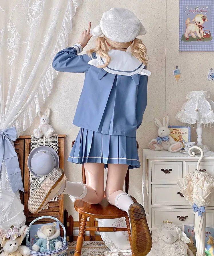 Cute Blue JK Sailor Uniform Skirt Set