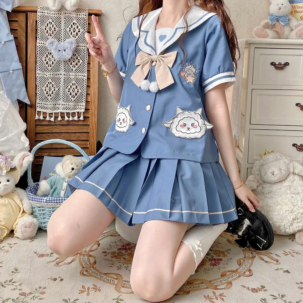Cute Blue JK Sailor Uniform Skirt Set