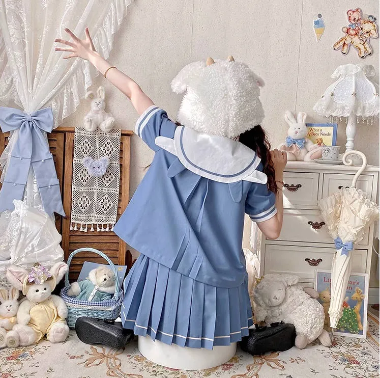 Cute Blue JK Sailor Uniform Skirt Set